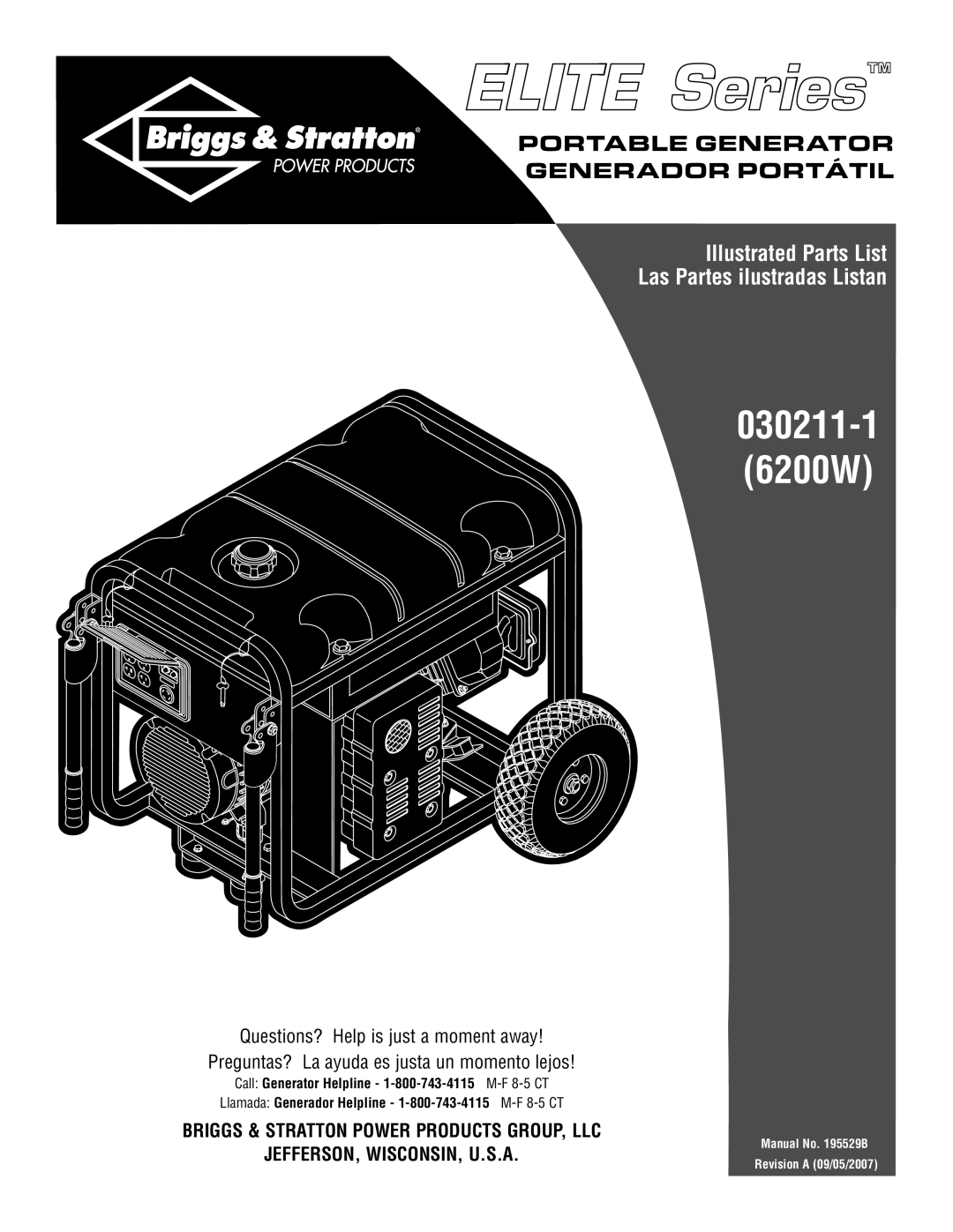 Briggs & Stratton manual 030211-1 6200W, Illustrated Parts List, Las Partes ilustradas Listan 
