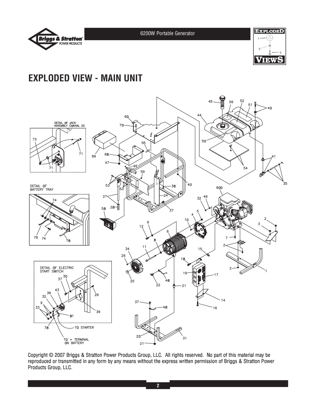 Briggs & Stratton 030211-1 manual Exploded View - Main Unit, 6200W Portable Generator 