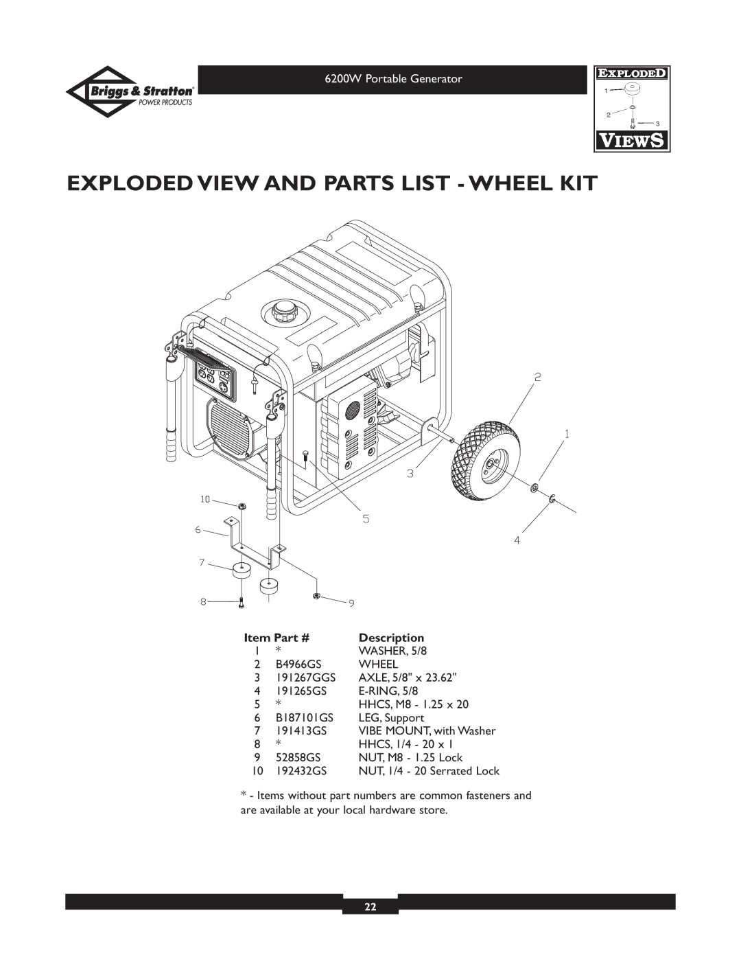 Briggs & Stratton 030211 owner manual Exploded View and Parts List Wheel KIT 