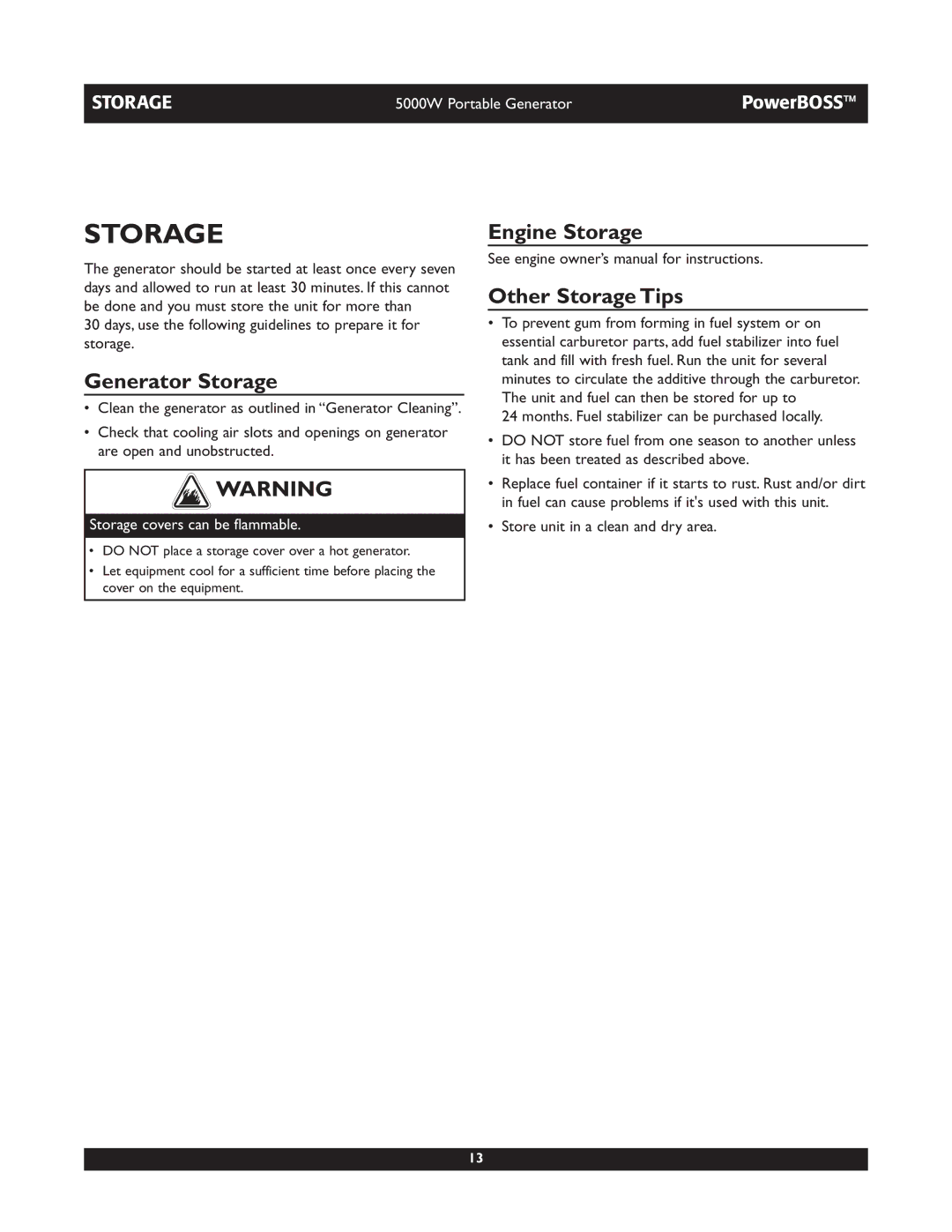 Briggs & Stratton 030222 owner manual Generator Storage, Engine Storage Other Storage Tips 