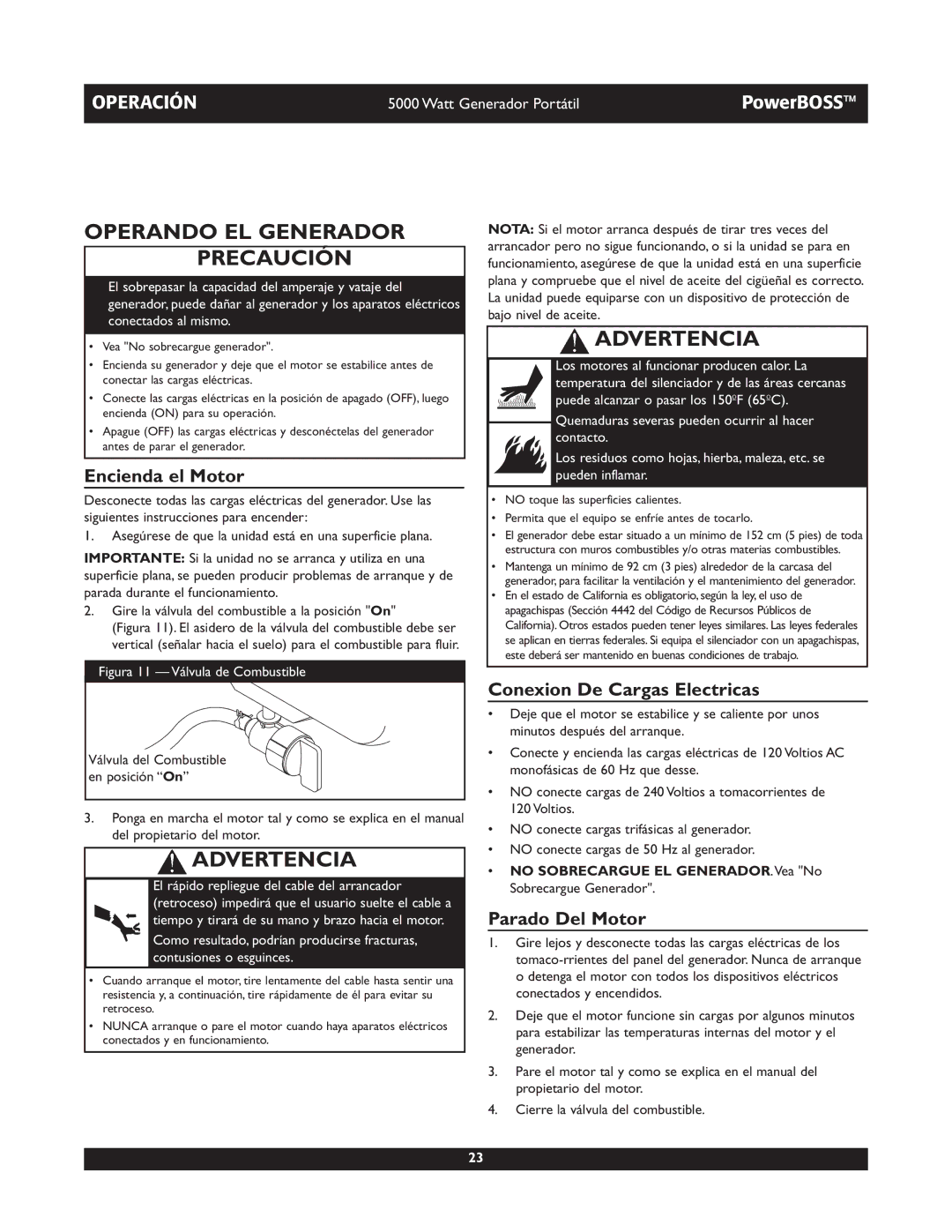 Briggs & Stratton 030222 owner manual Operando EL Generador Precaución, Encienda el Motor, Conexion De Cargas Electricas 