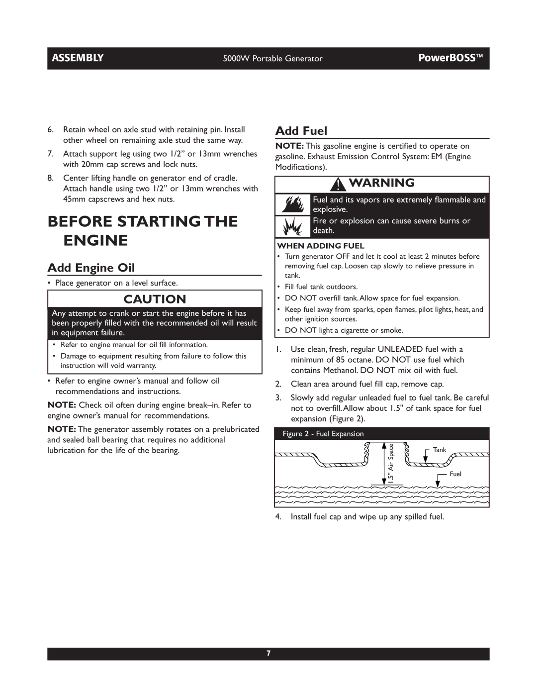 Briggs & Stratton 030222 owner manual Before Starting Engine, Add Engine Oil, Add Fuel, When Adding Fuel 