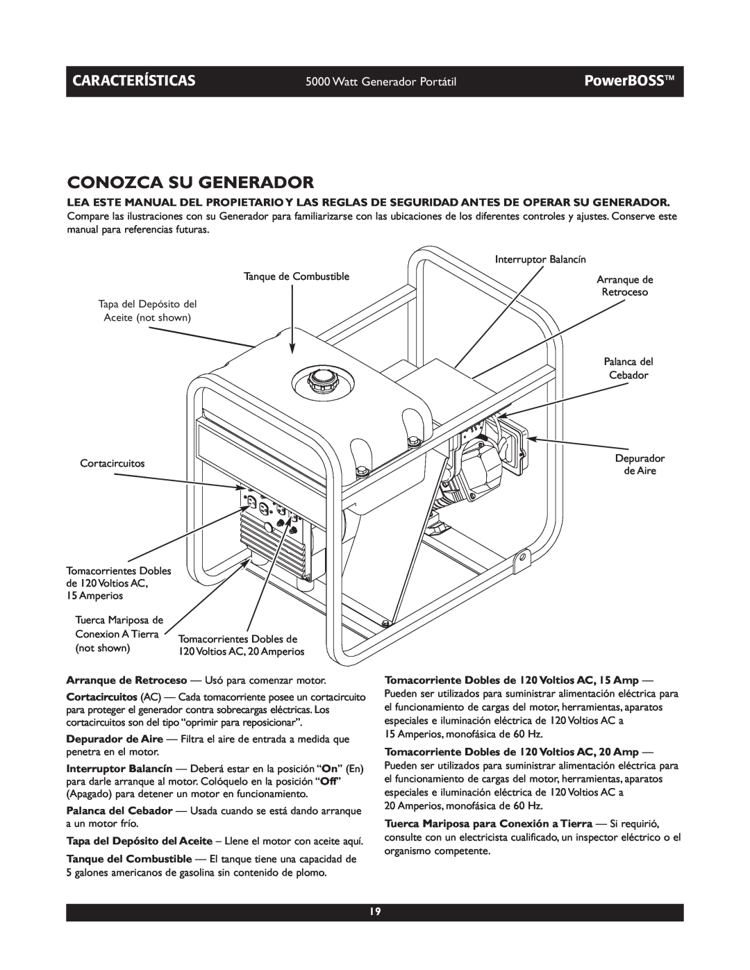 Briggs & Stratton 030222 owner manual Conozca Su Generador, Características, PowerBOSS, Watt Generador Portátil 