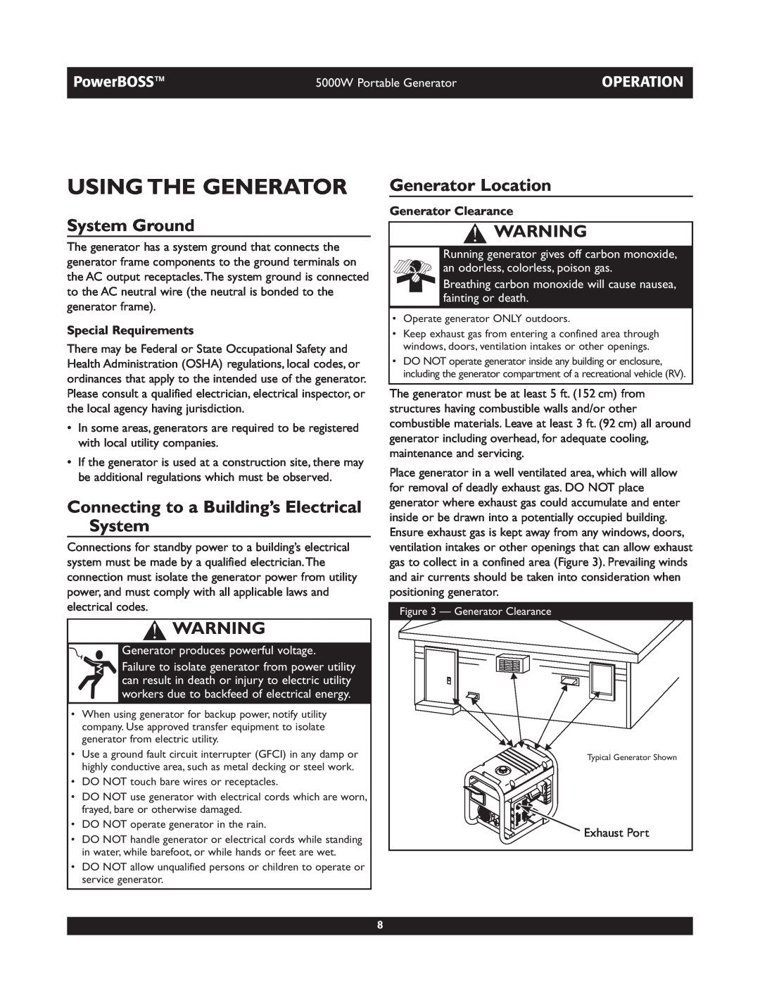 Briggs & Stratton 030222 Using The Generator, System Ground, Connecting to a Building’s Electrical System, Operation 