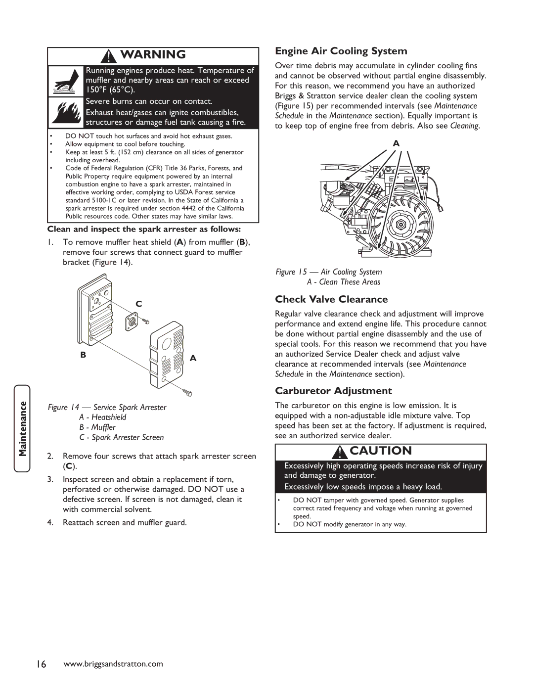 Briggs & Stratton 030235-01 manual Engine Air Cooling System, Check Valve Clearance, Carburetor Adjustment 