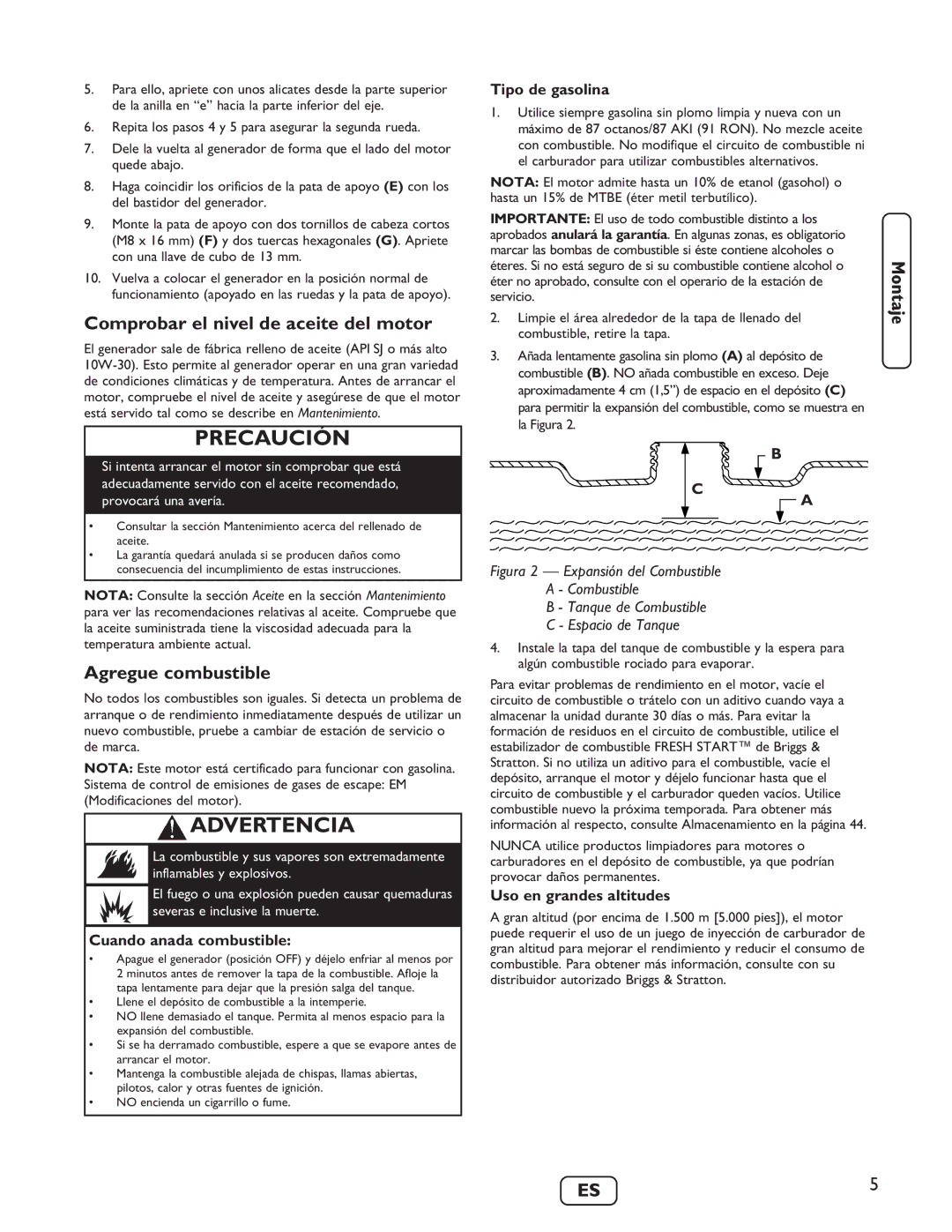 Briggs & Stratton 030235-01 manual Comprobar el nivel de aceite del motor, Agregue combustible, Cuando anada combustible 