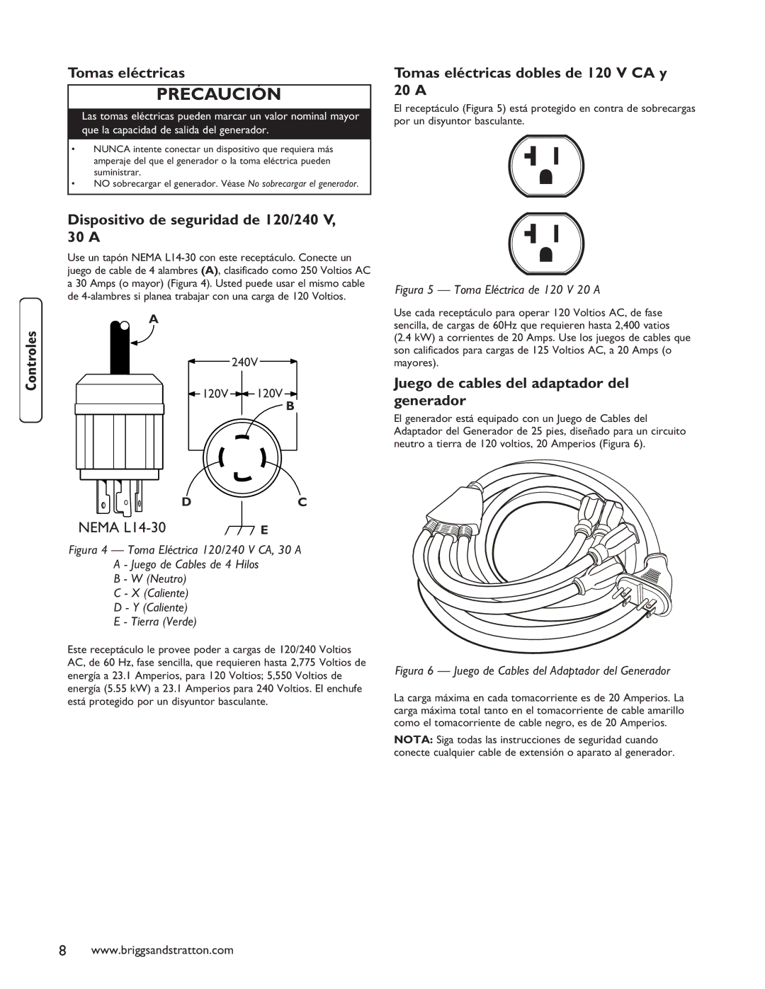 Briggs & Stratton 030235-01 Tomas eléctricas dobles de 120 V CA y 20 a, Dispositivo de seguridad de 120/240 V, 30 a 