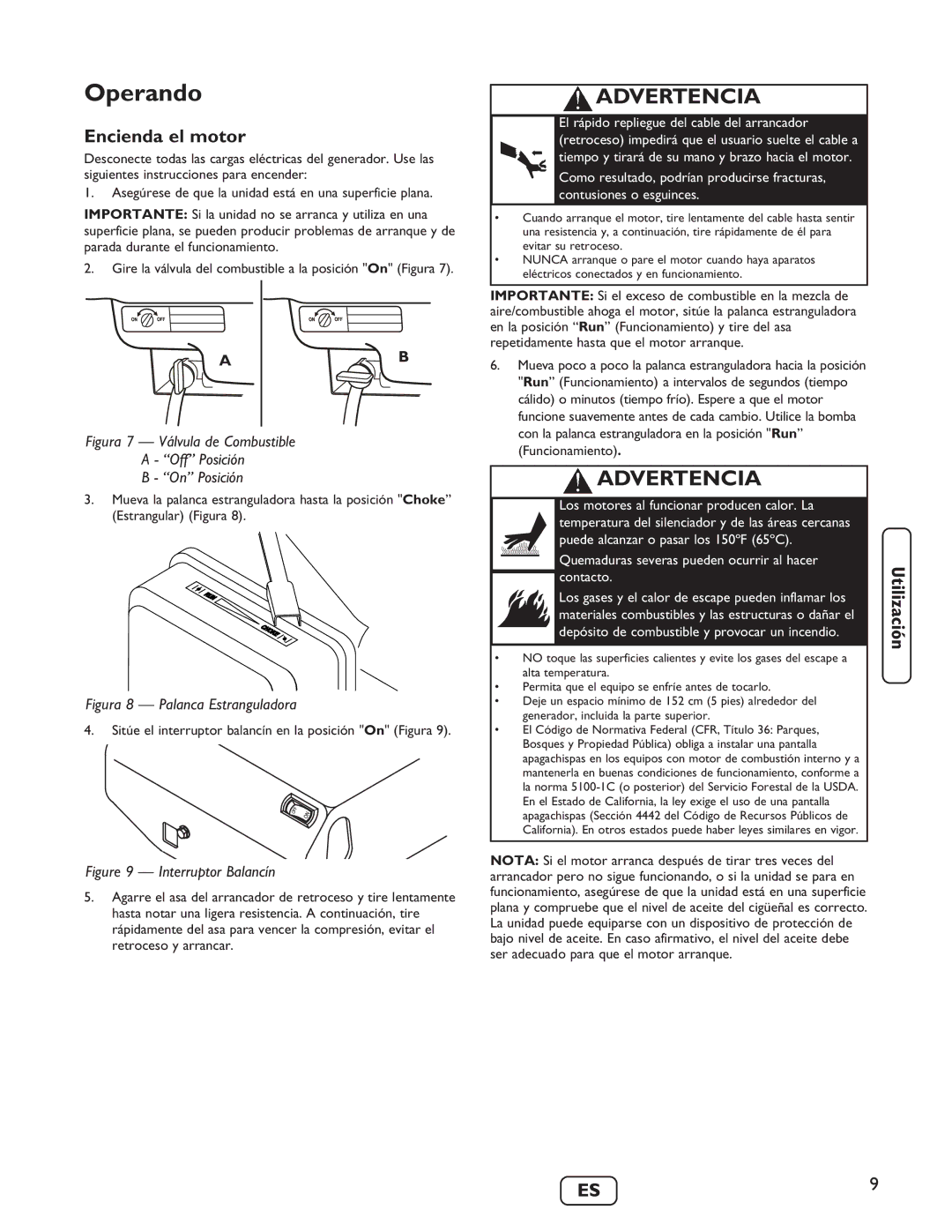 Briggs & Stratton 030235-01 manual Operando, Encienda el motor 