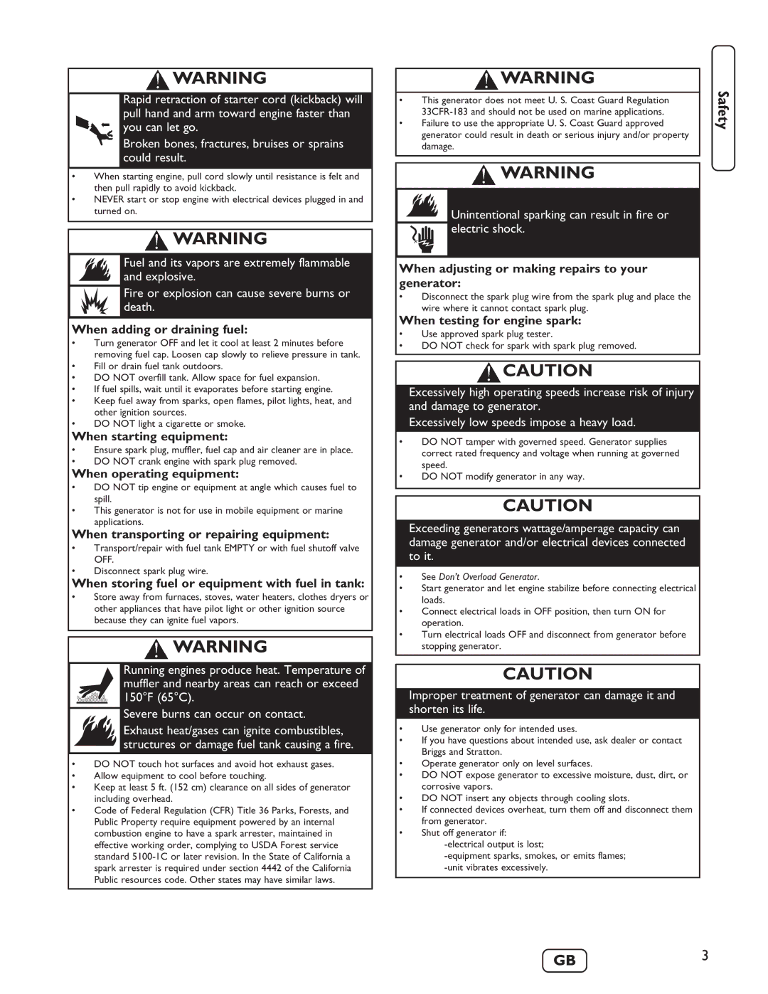 Briggs & Stratton 030235-01 manual When adding or draining fuel, When starting equipment, When operating equipment 