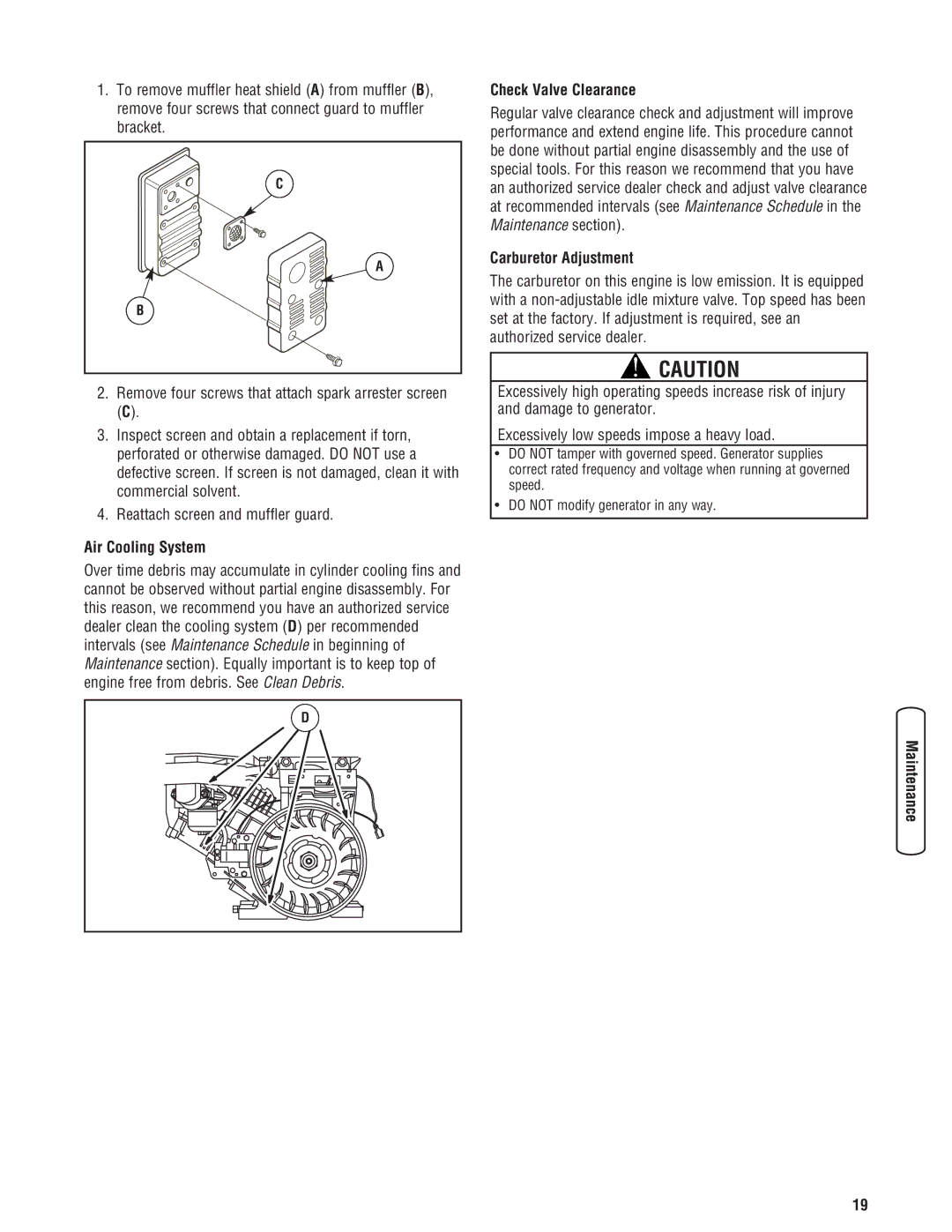 Briggs & Stratton 030242-0 manual Air Cooling System, Check Valve Clearance, Carburetor Adjustment 