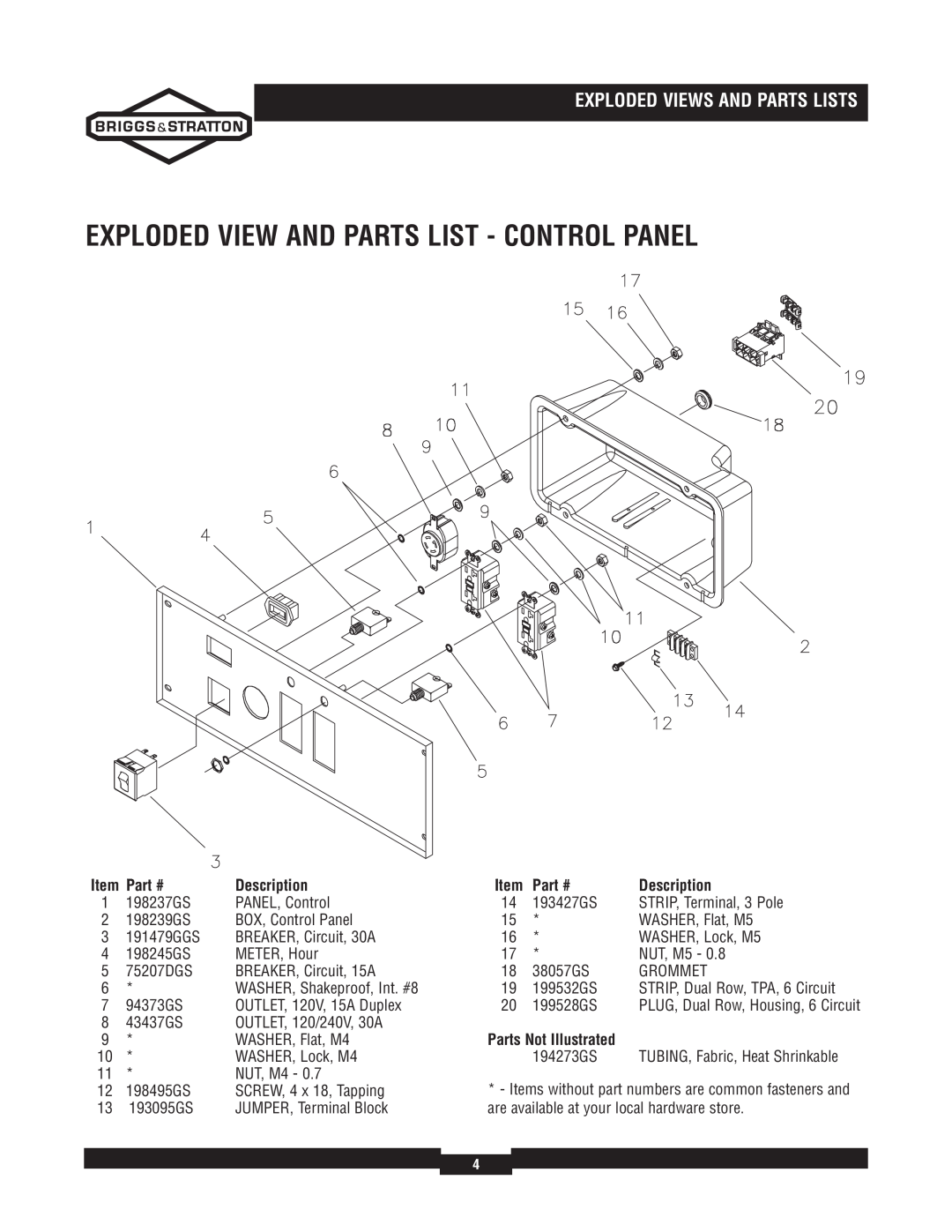 Briggs & Stratton 030244-02 Exploded View And Parts List - Control Panel, Exploded Views And Parts Lists, Description 