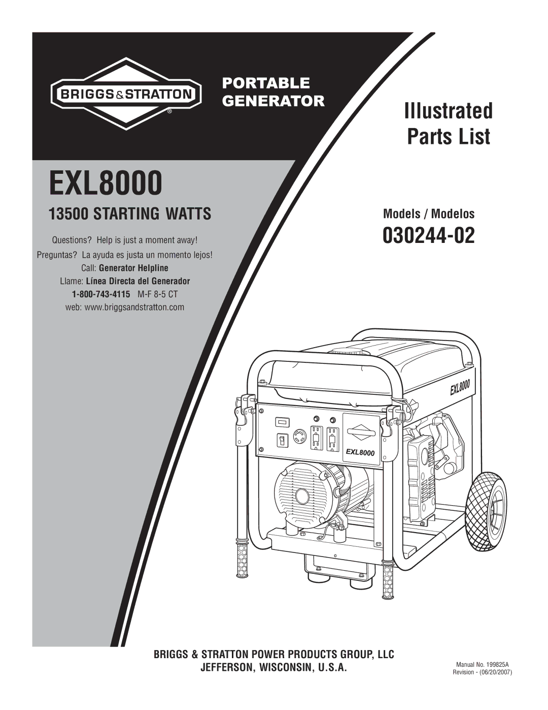 Briggs & Stratton 030244-02 manual Starting Watts, Call Generator Helpline Llame Línea Directa del Generador 