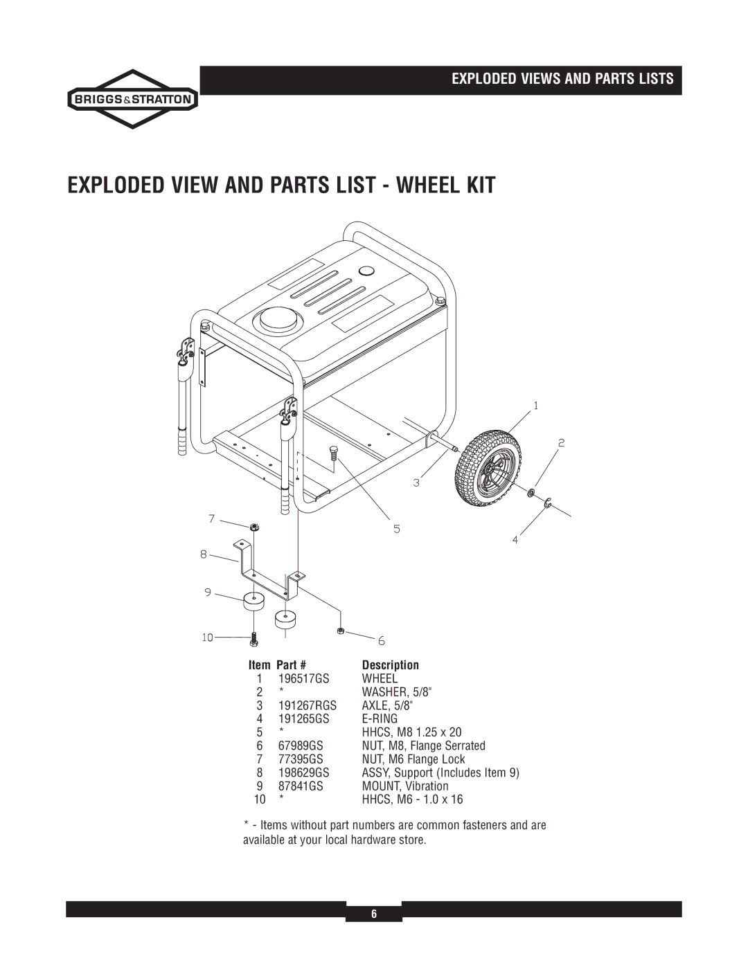 Briggs & Stratton 030244-02 manual Exploded View and Parts List Wheel KIT, Ring 