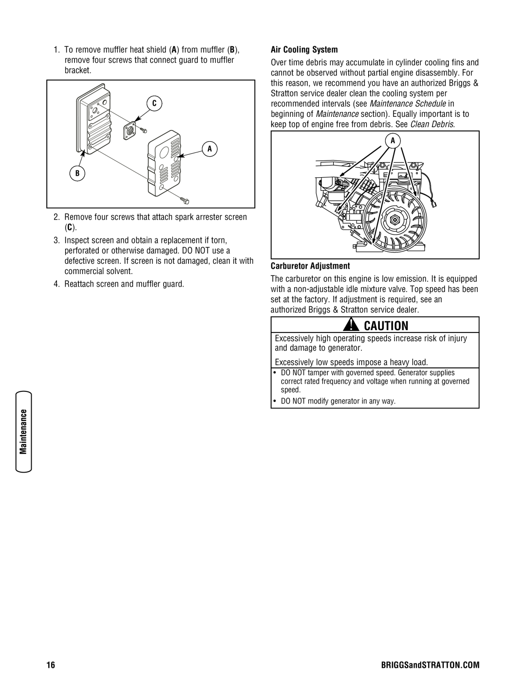 Briggs & Stratton 030248-0 manual Air Cooling System, Carburetor Adjustment 