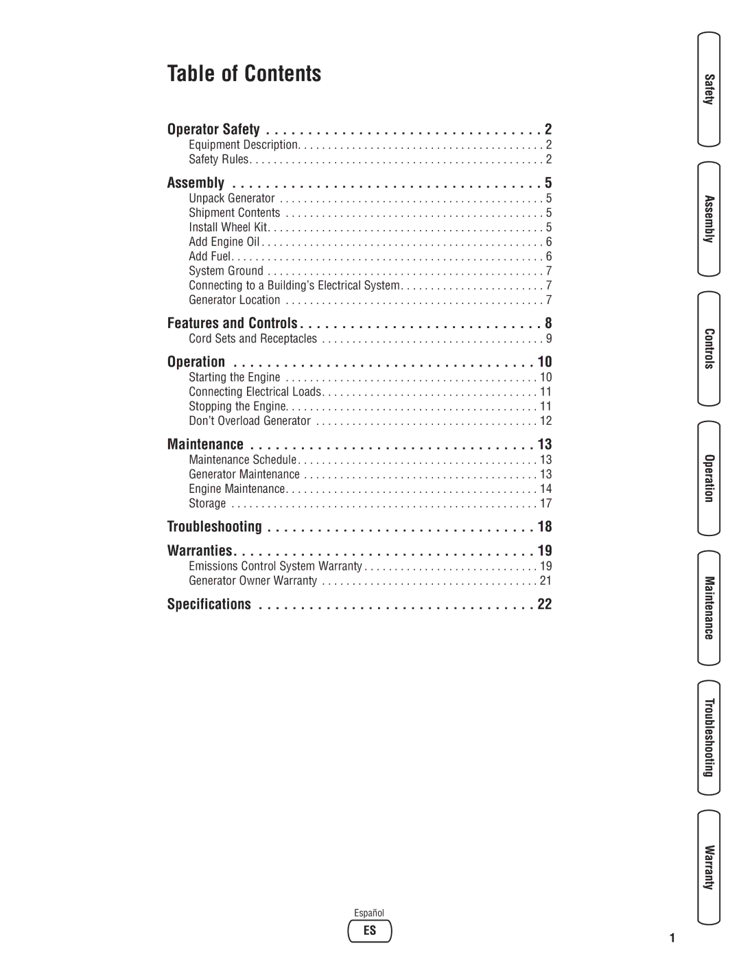 Briggs & Stratton 030248-0 manual Table of Contents 