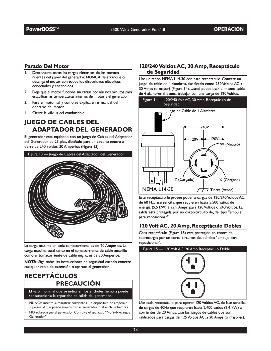 Briggs & Stratton 030249 Juego De Cables Del Adaptador Del Generador, Receptáculos Precaución, Parado Del Motor, PowerBOSS 