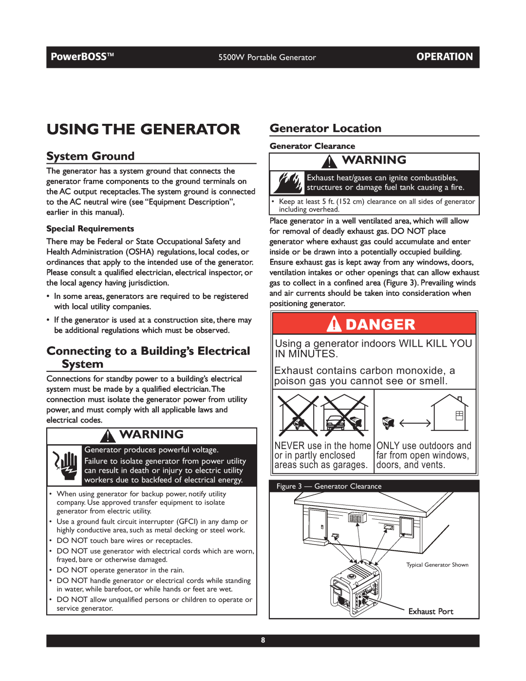 Briggs & Stratton 030249 manual Using The Generator, System Ground, Connecting to a Building’s Electrical System, Operation 