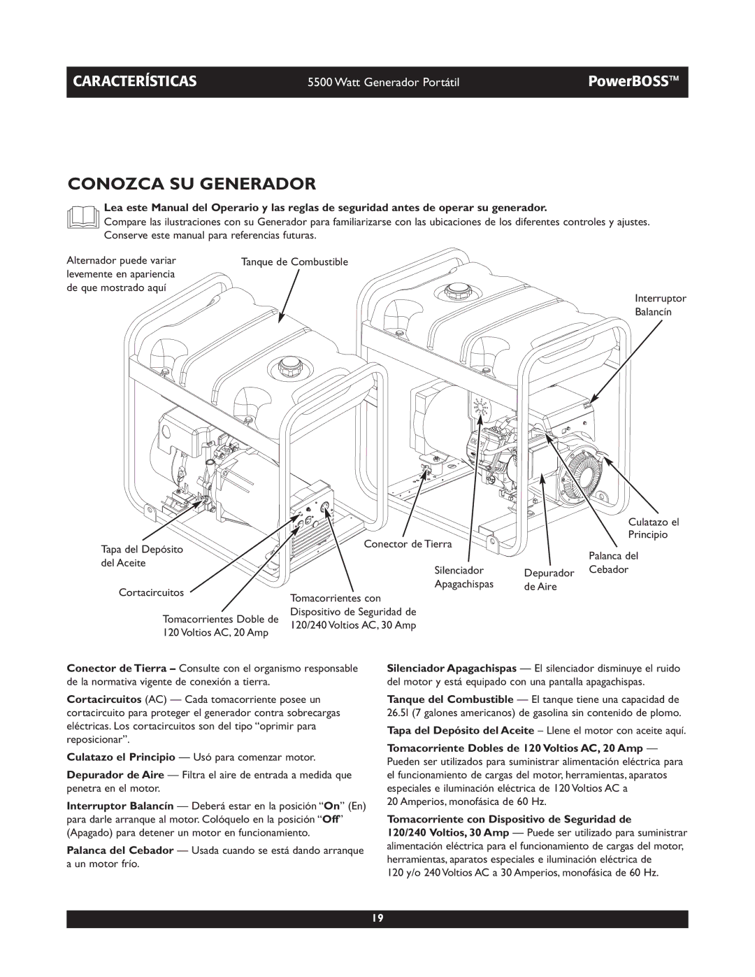 Briggs & Stratton 030255, 030249 manual Conozca SU Generador, Tomacorriente con Dispositivo de Seguridad de 