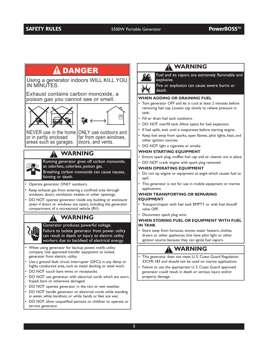 Briggs & Stratton 030255, 030249 manual When Adding or Draining Fuel, When Starting Equipment, When Operating Equipment 