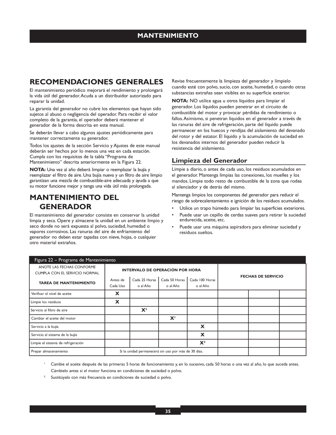 Briggs & Stratton 030320, 030319 Recomendaciones Generales, Mantenimiento DEL, Limpieza del Generador 