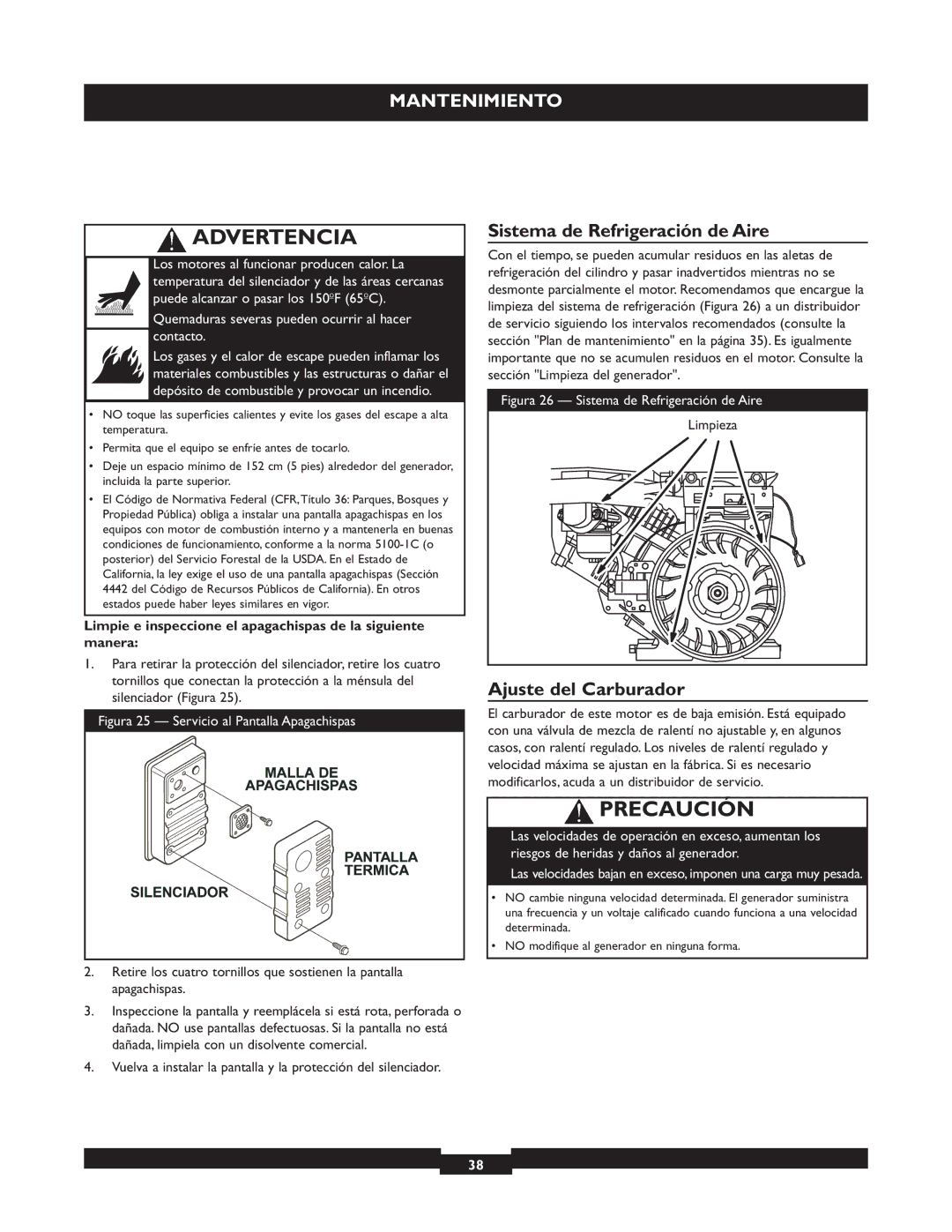 Briggs & Stratton 030319, 030320 operating instructions Sistema de Refrigeración de Aire, Ajuste del Carburador 