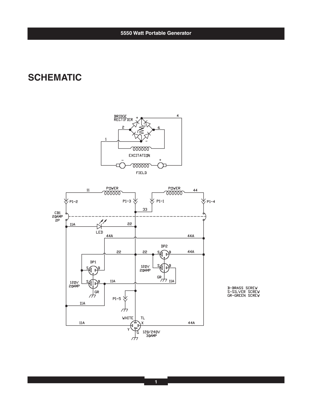 Briggs & Stratton 030325 manual Schematic, Watt Portable Generator 
