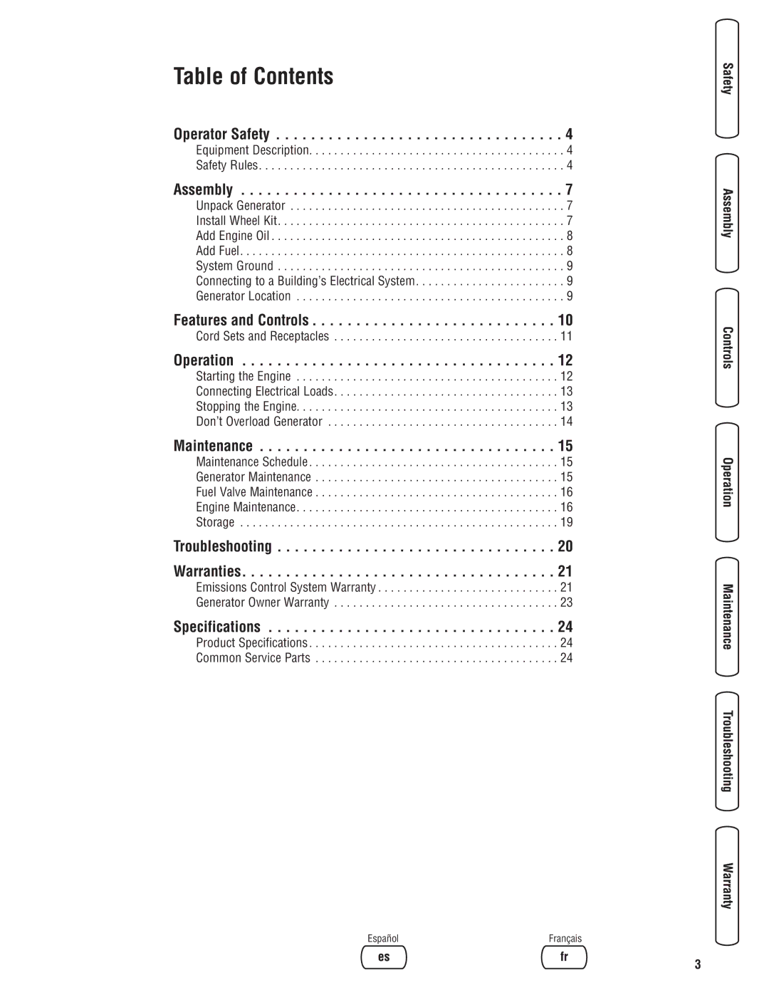 Briggs & Stratton 030333-0 manual Table of Contents 