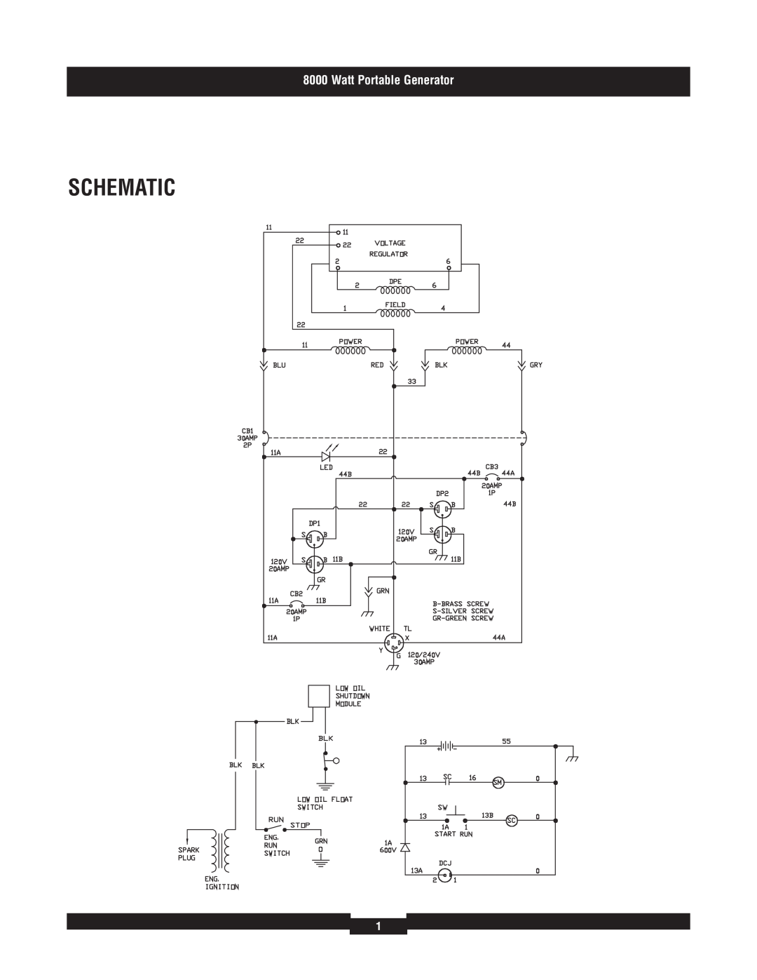 Briggs & Stratton 030334 manual Schematic, Watt Portable Generator 