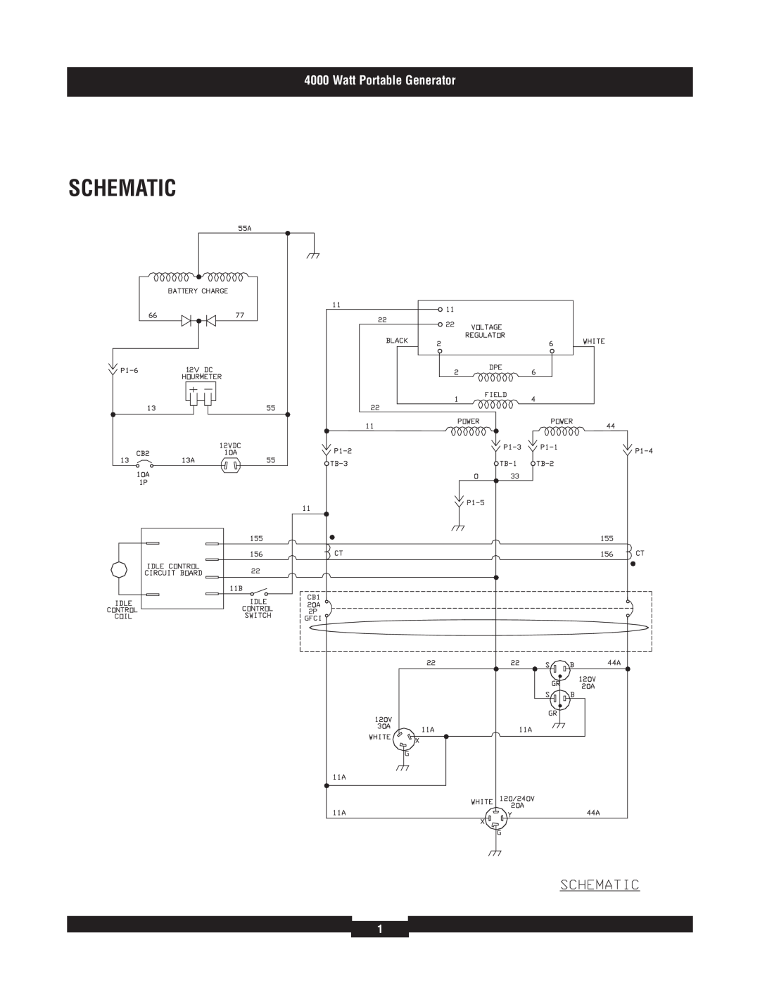 Briggs & Stratton 030335 manual Schematic, Watt Portable Generator 