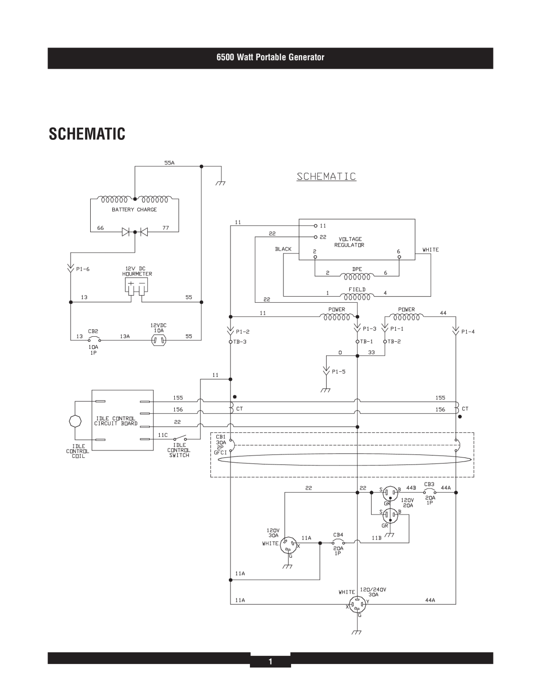 Briggs & Stratton 030336 manual Schematic, Watt Portable Generator 