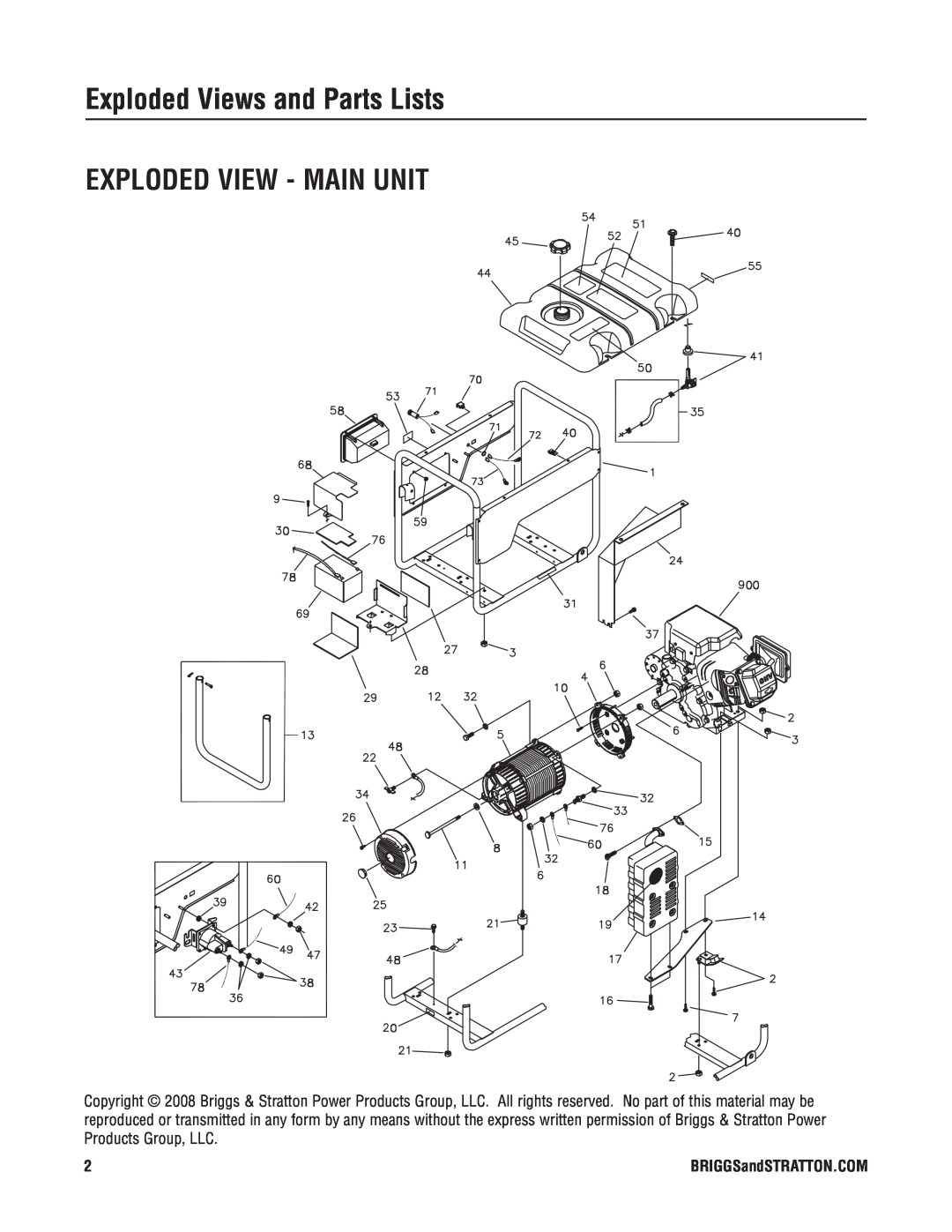 Briggs & Stratton 030380 manual Exploded Views and Parts Lists, Exploded View - Main Unit, BRIGGSandSTRATTON.COM 