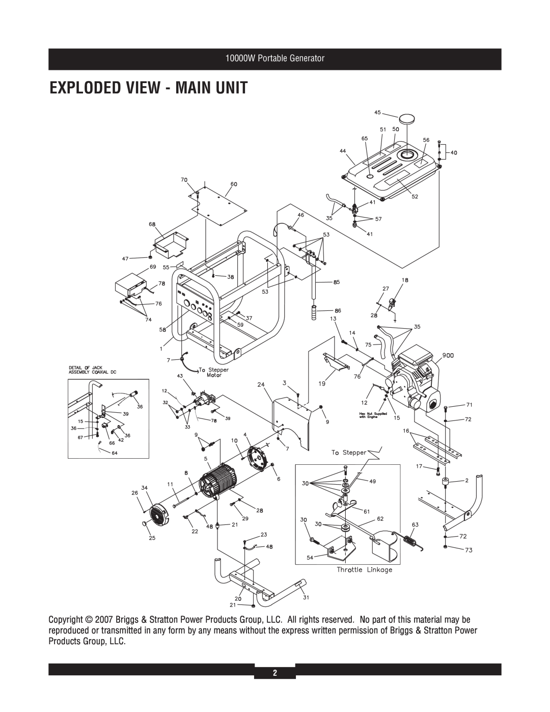 Briggs & Stratton 030384 manual Exploded View - Main Unit, 10000W Portable Generator 