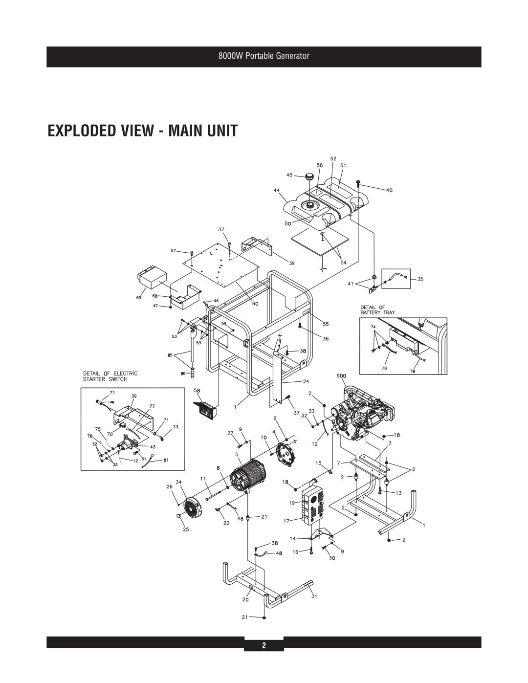 Briggs & Stratton 030385 manual Exploded View - Main Unit, 8000W Portable Generator 