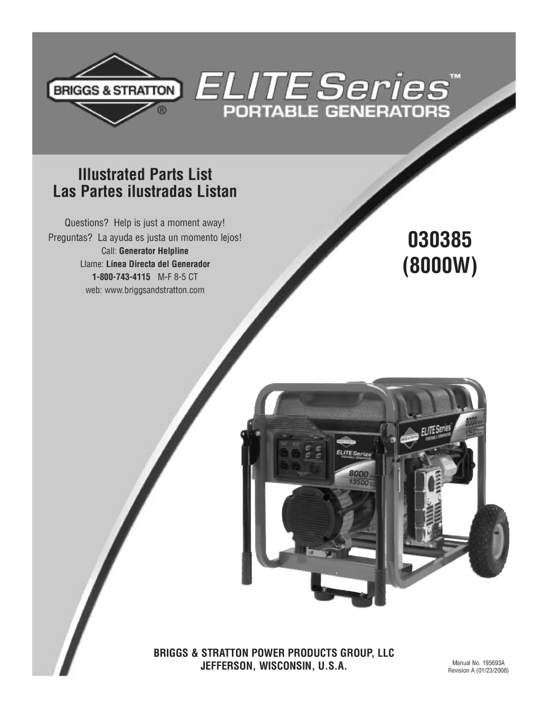 Briggs & Stratton 030385 manual Illustrated Parts List Las Partes ilustradas Listan 