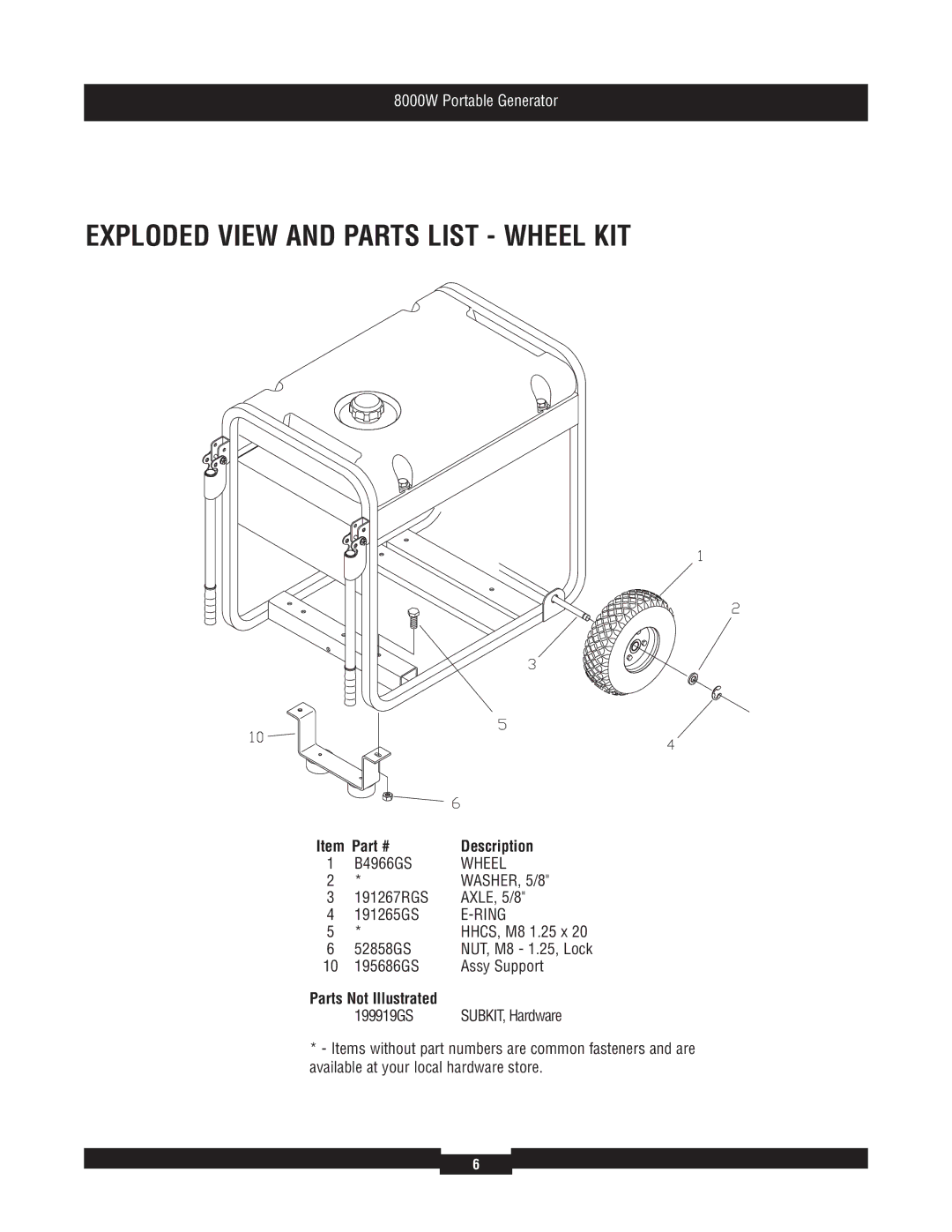 Briggs & Stratton 030385 manual Exploded View and Parts List Wheel KIT, Ring 