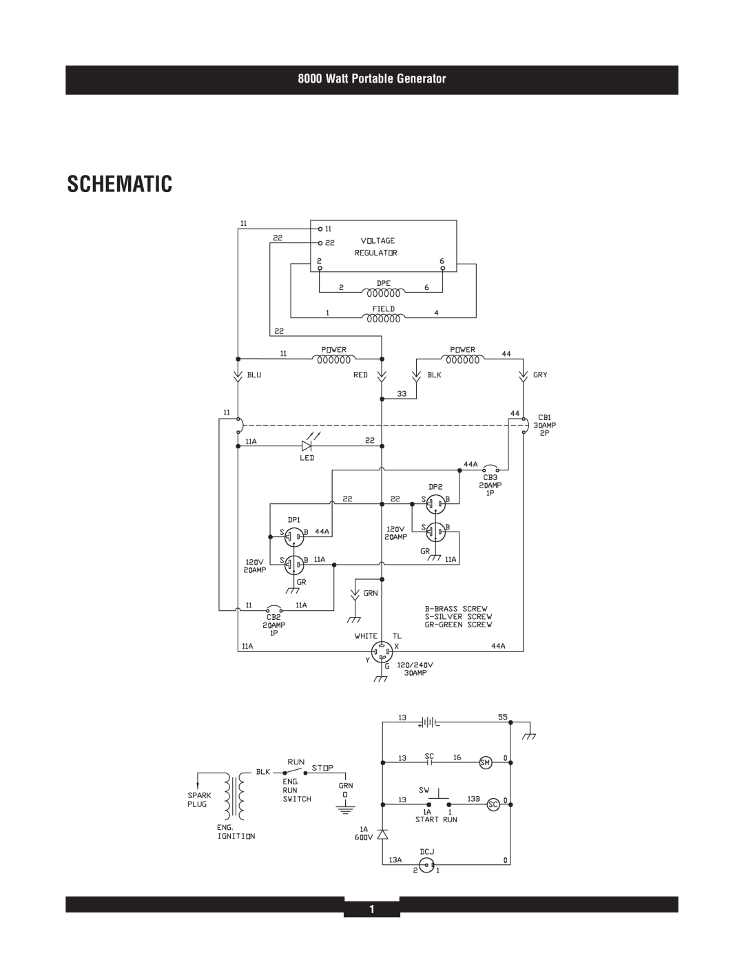 Briggs & Stratton 030426 manual Schematic, Watt Portable Generator 