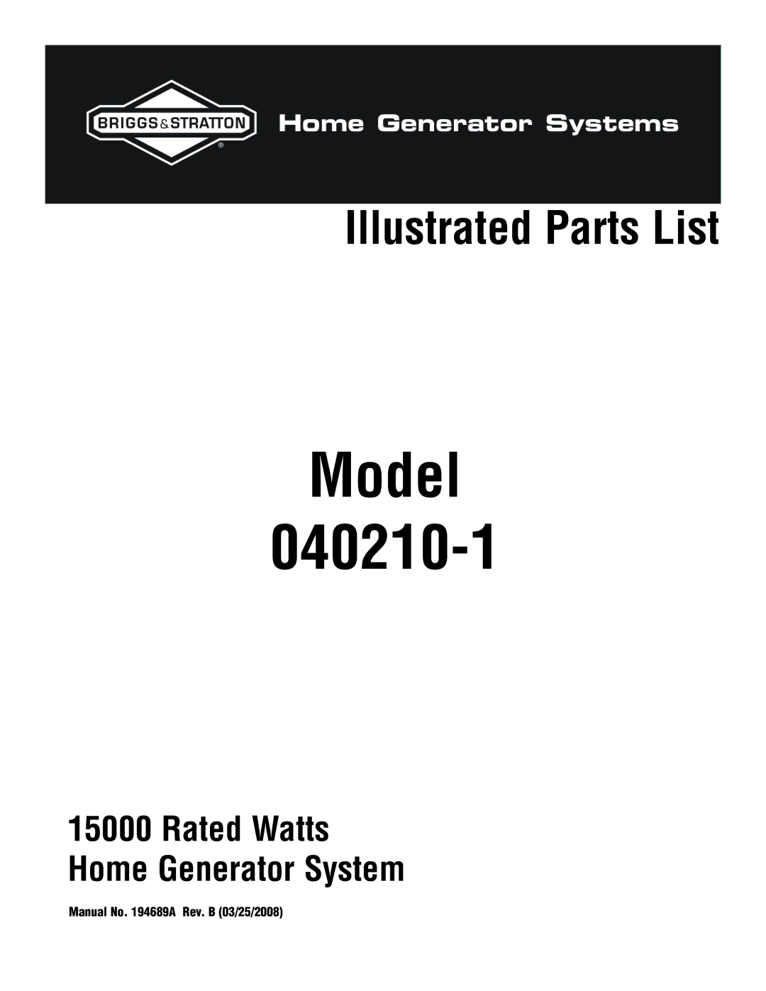 Briggs & Stratton manual Model 040210-1 