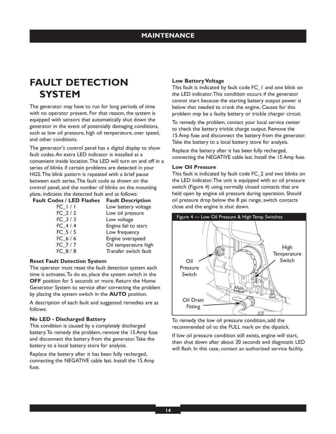 Briggs & Stratton 040229, 040212, 040213 manual Fault Detection System 