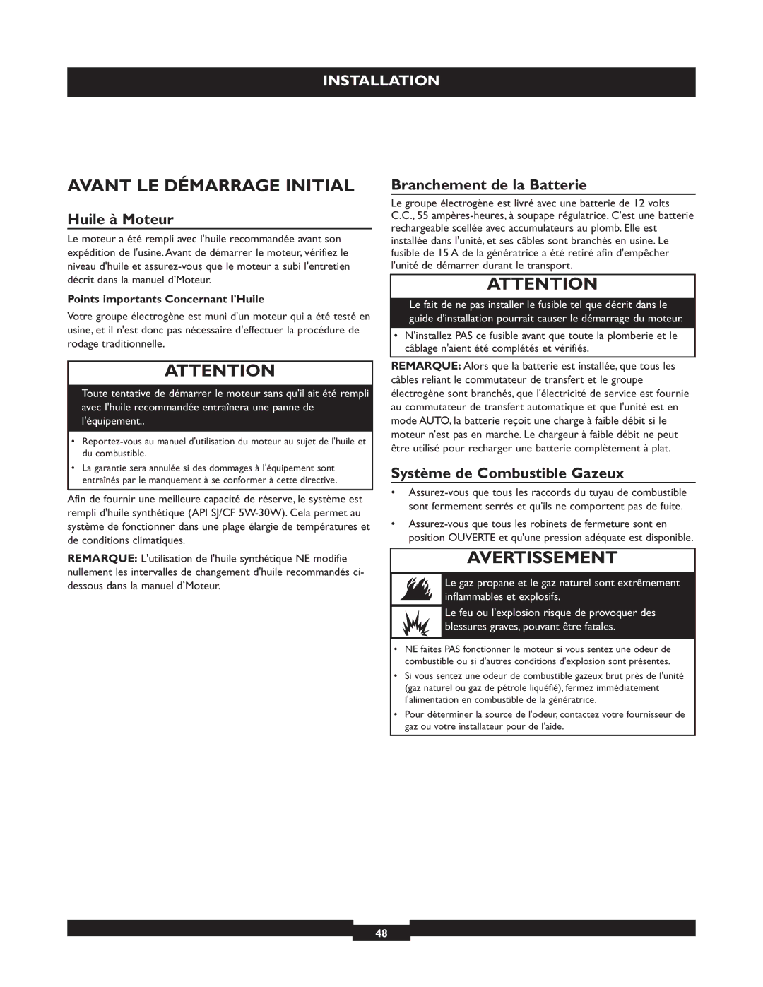 Briggs & Stratton 040212, 040213, 040229 manual Avant LE Démarrage Initial, Huile à Moteur, Branchement de la Batterie 