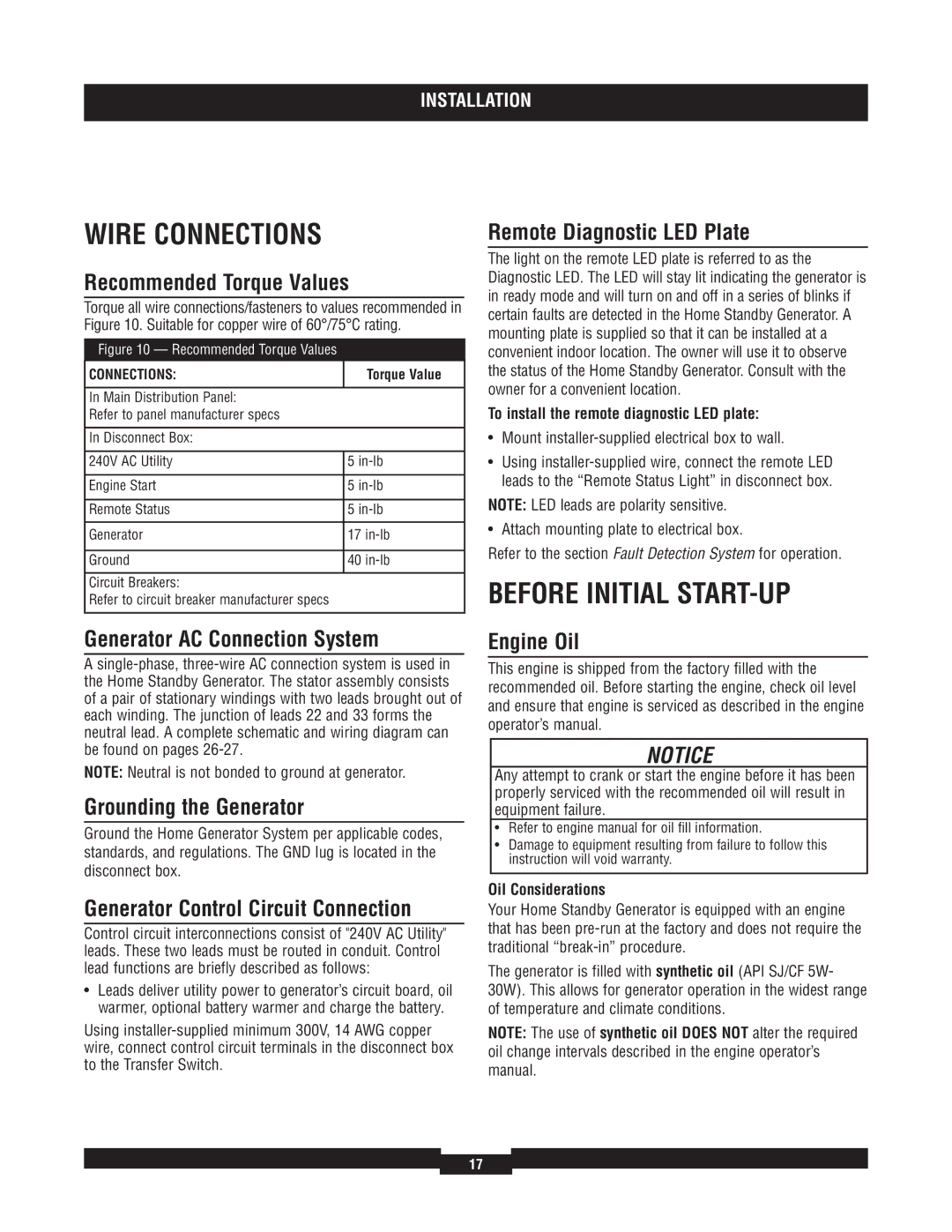 Briggs & Stratton 040220A manual Wire Connections, Before Initial START-UP 