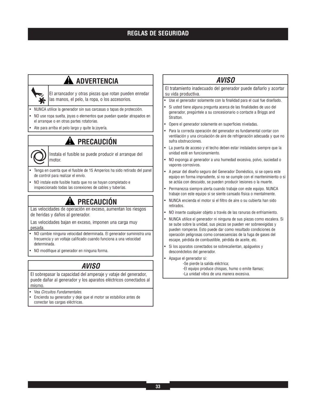 Briggs & Stratton 040220A manual Precaución, Instala el fusible se puede producir el arranque del motor 