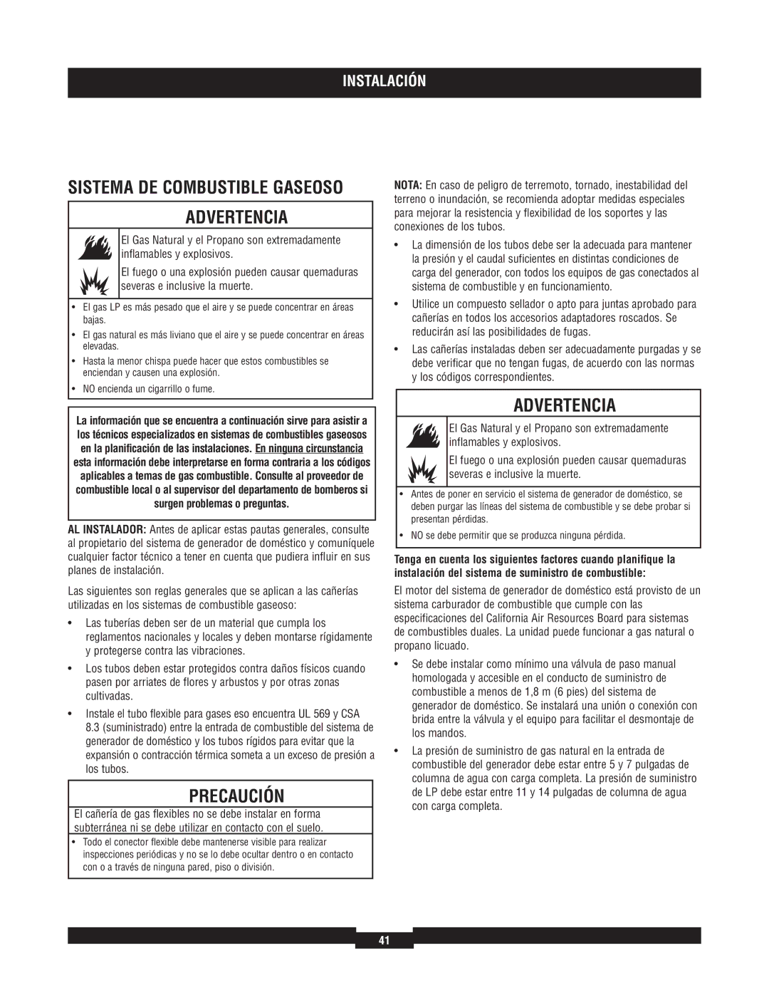 Briggs & Stratton 040220A manual Sistema DE Combustible Gaseoso 