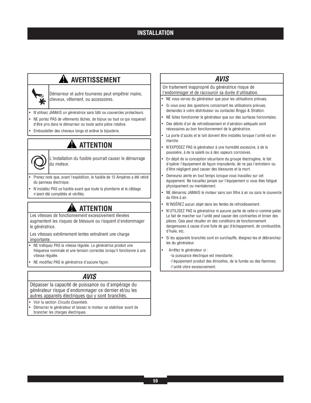 Briggs & Stratton 040220A manual Avis 