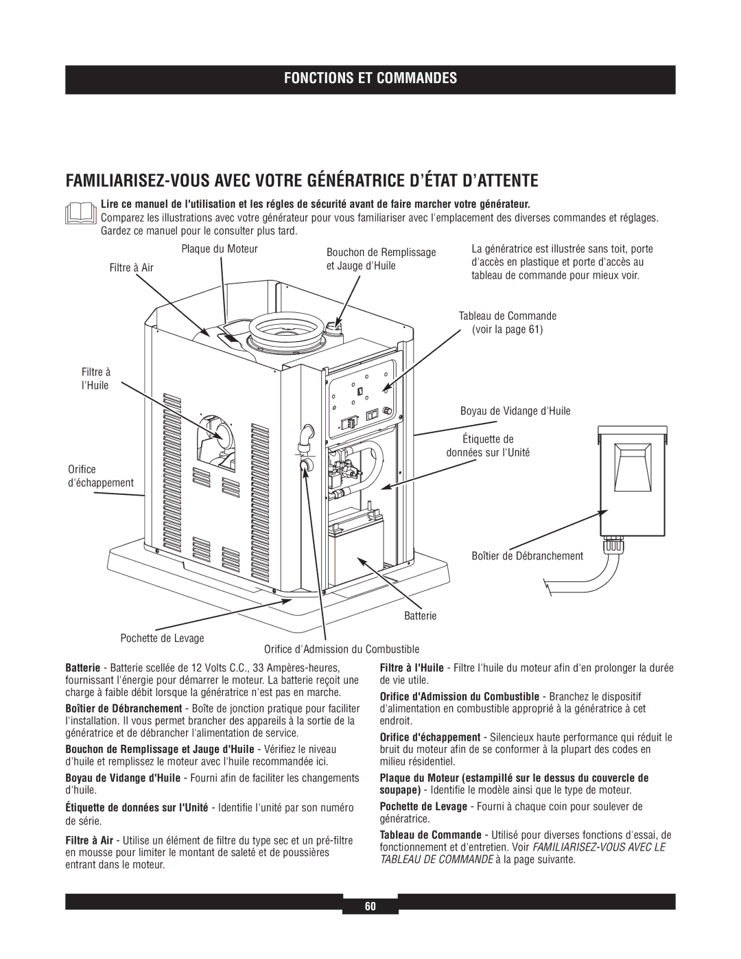 Briggs & Stratton 040220A manual FAMILIARISEZ-VOUS Avec Votre Génératrice D’ÉTAT D’ATTENTE 