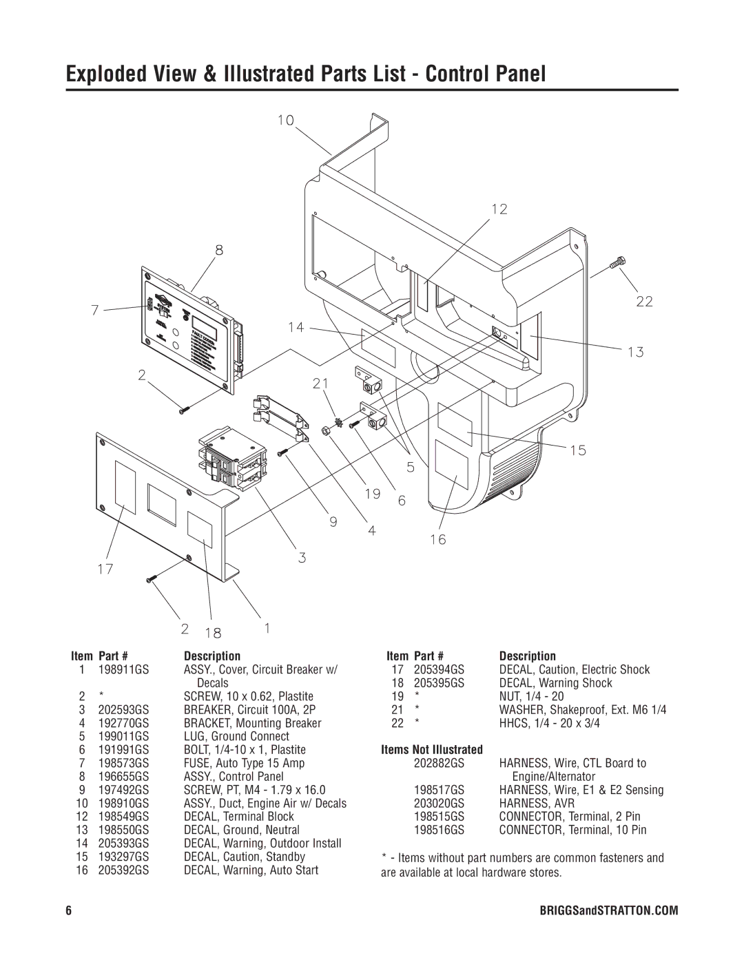 Briggs & Stratton 040226-1 manual Exploded View & Illustrated Parts List Control Panel, Harness, Avr 