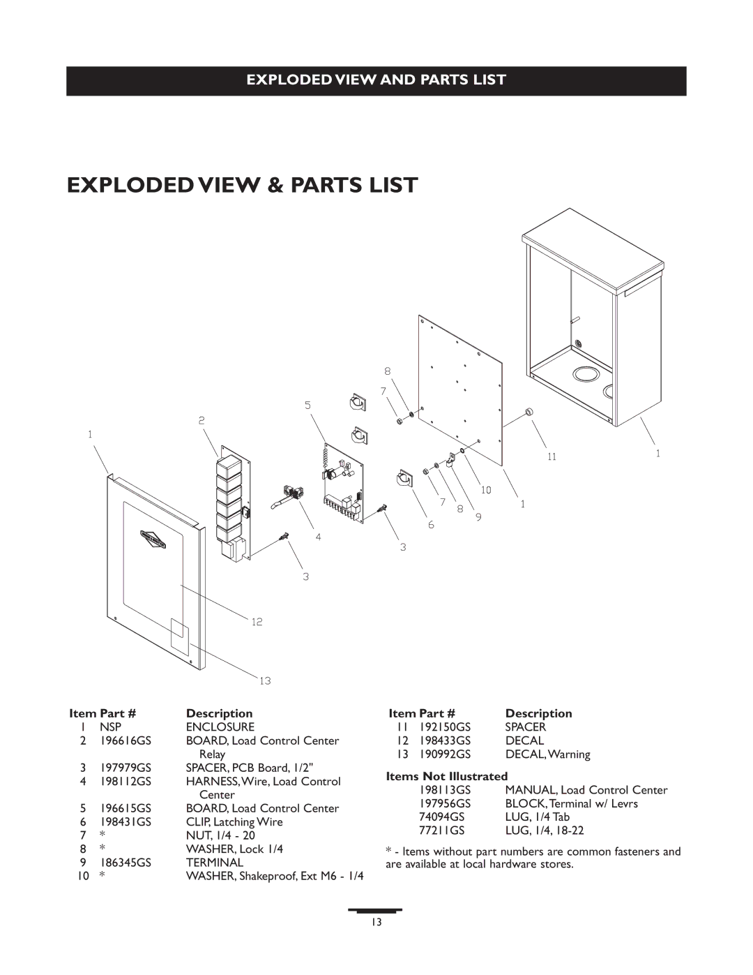 Briggs & Stratton 071013 manual Exploded View & Parts List, WASHER, Shakeproof, Ext M6 1/4, DECAL,Warning 