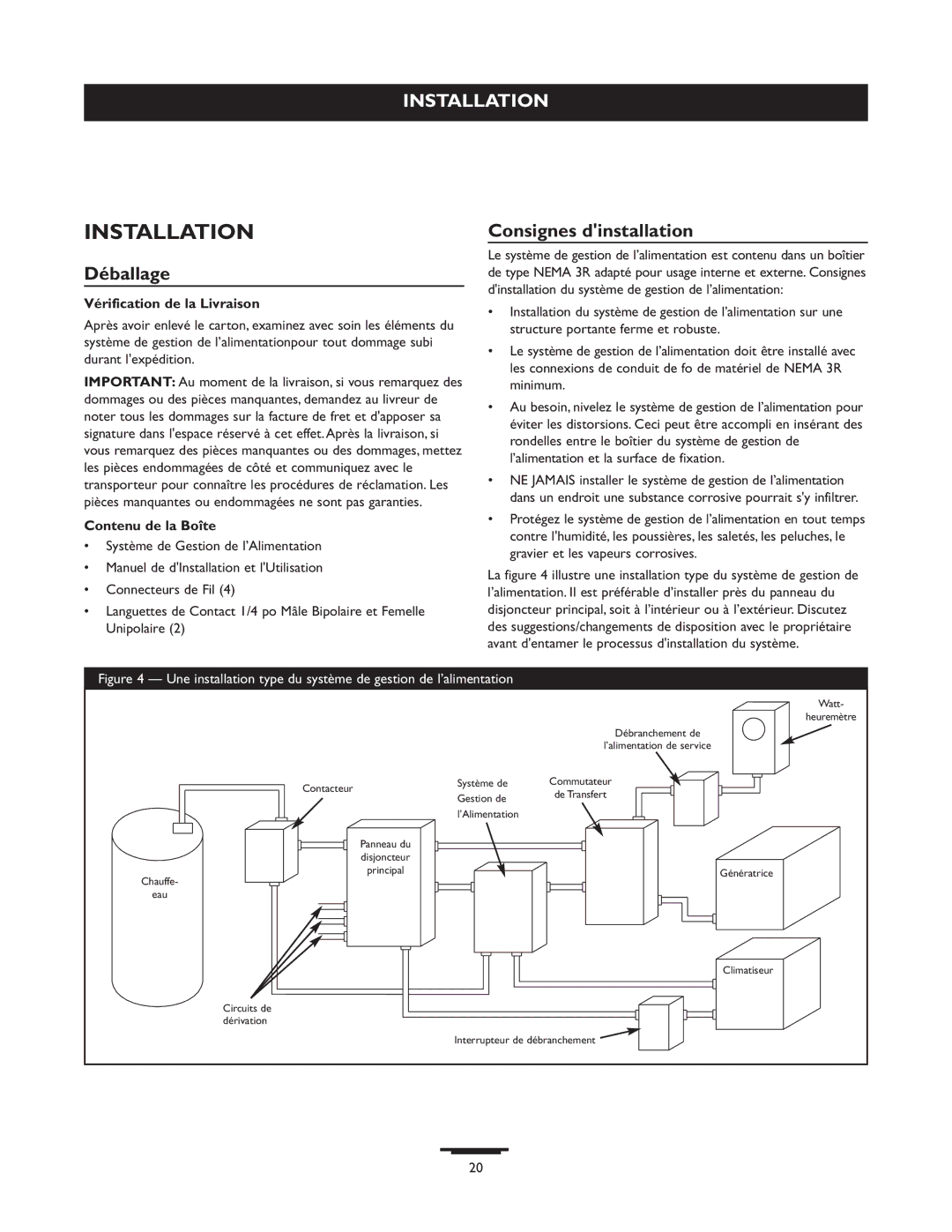 Briggs & Stratton 071013 manual Installation, Consignes dinstallation, Déballage 