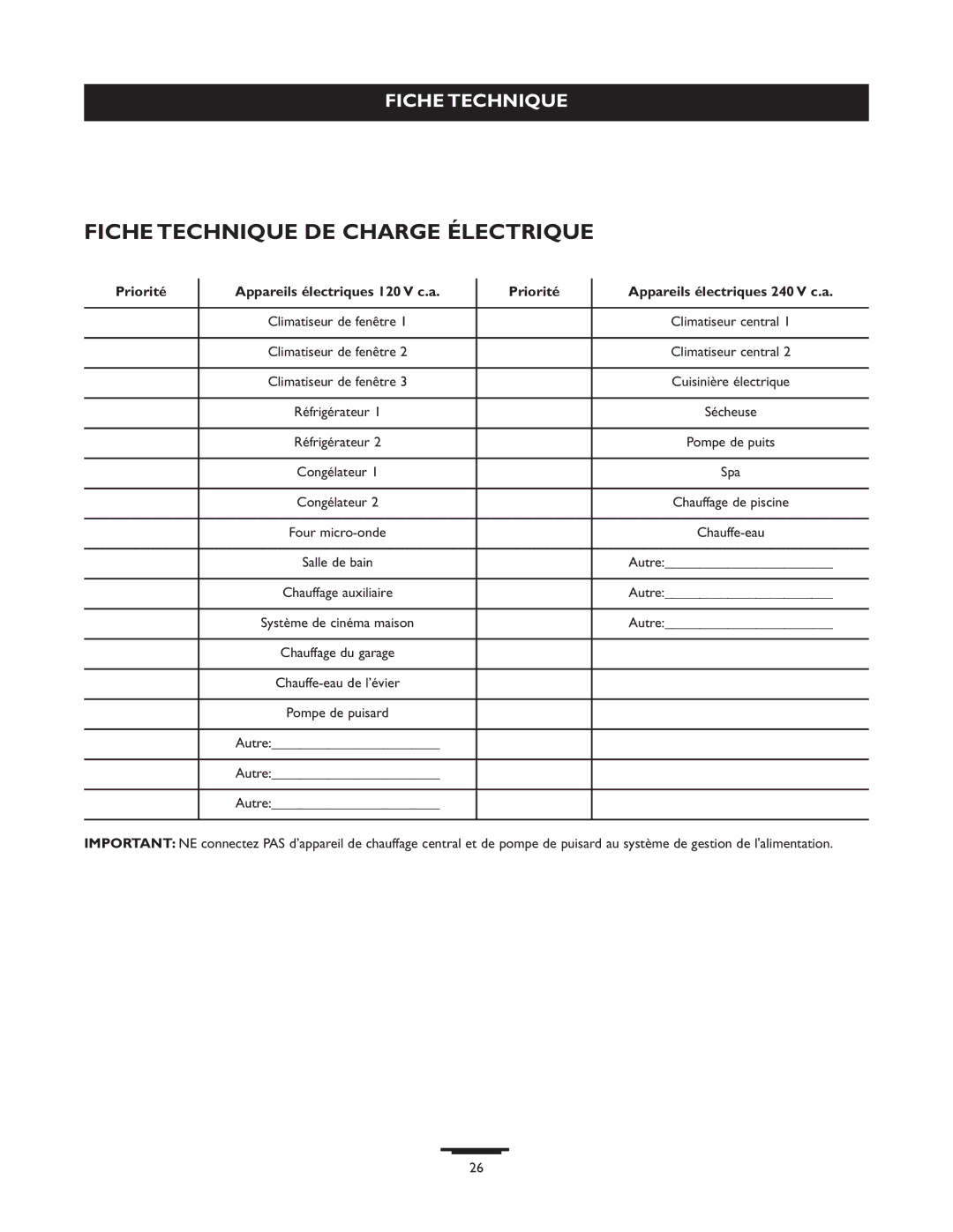 Briggs & Stratton 071013 manual Fiche Technique DE Charge Électrique 