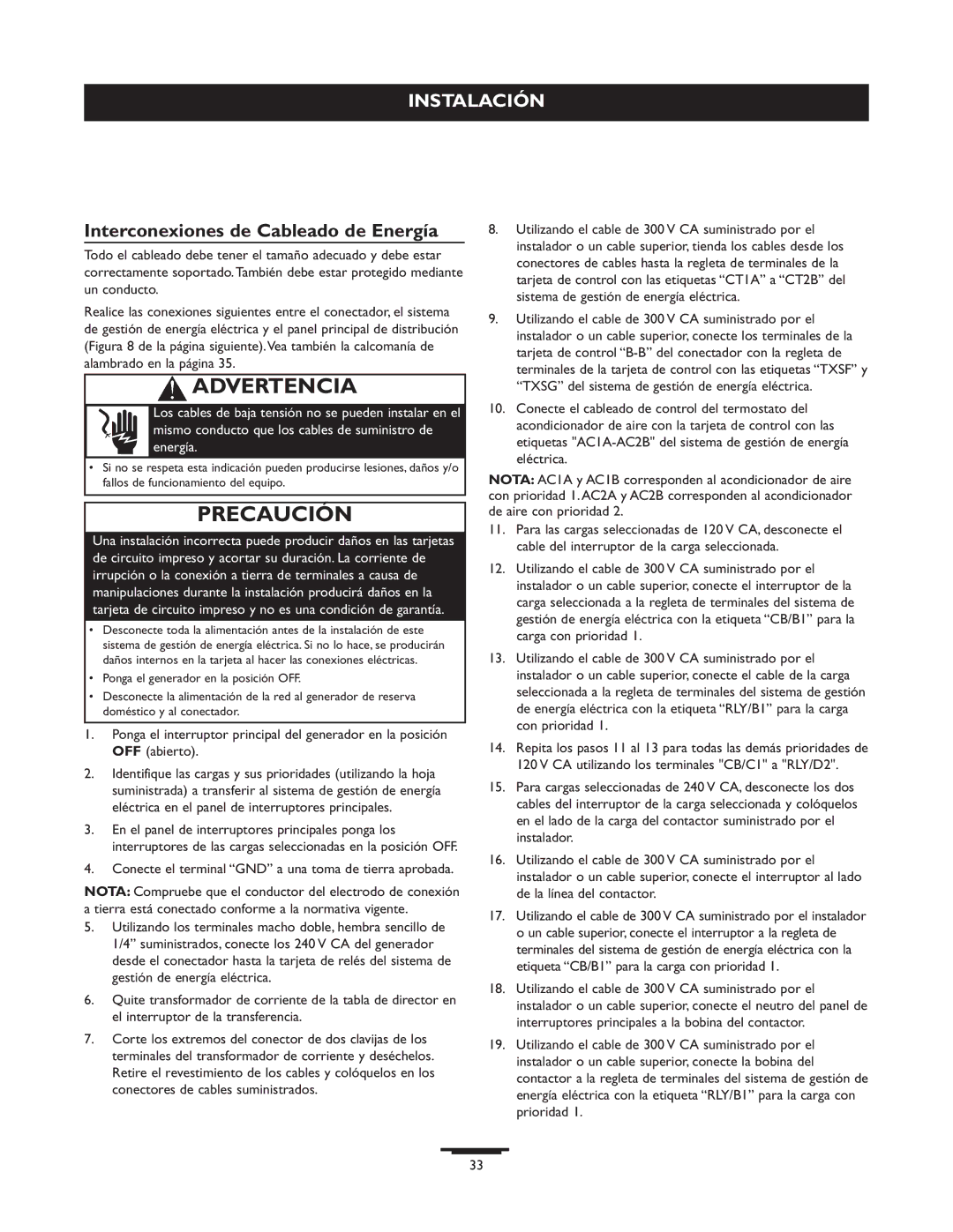 Briggs & Stratton 071013 Interconexiones de Cableado de Energía, Conecte el terminal GND a una toma de tierra aprobada 