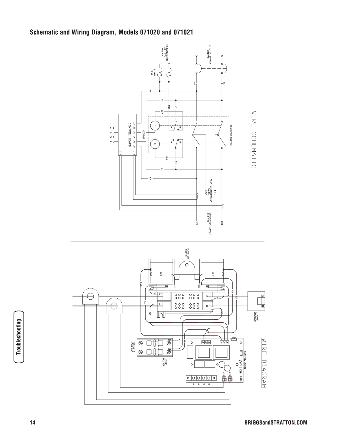 Briggs & Stratton 071019 manual Schematic and Wiring Diagram, Models 071020 